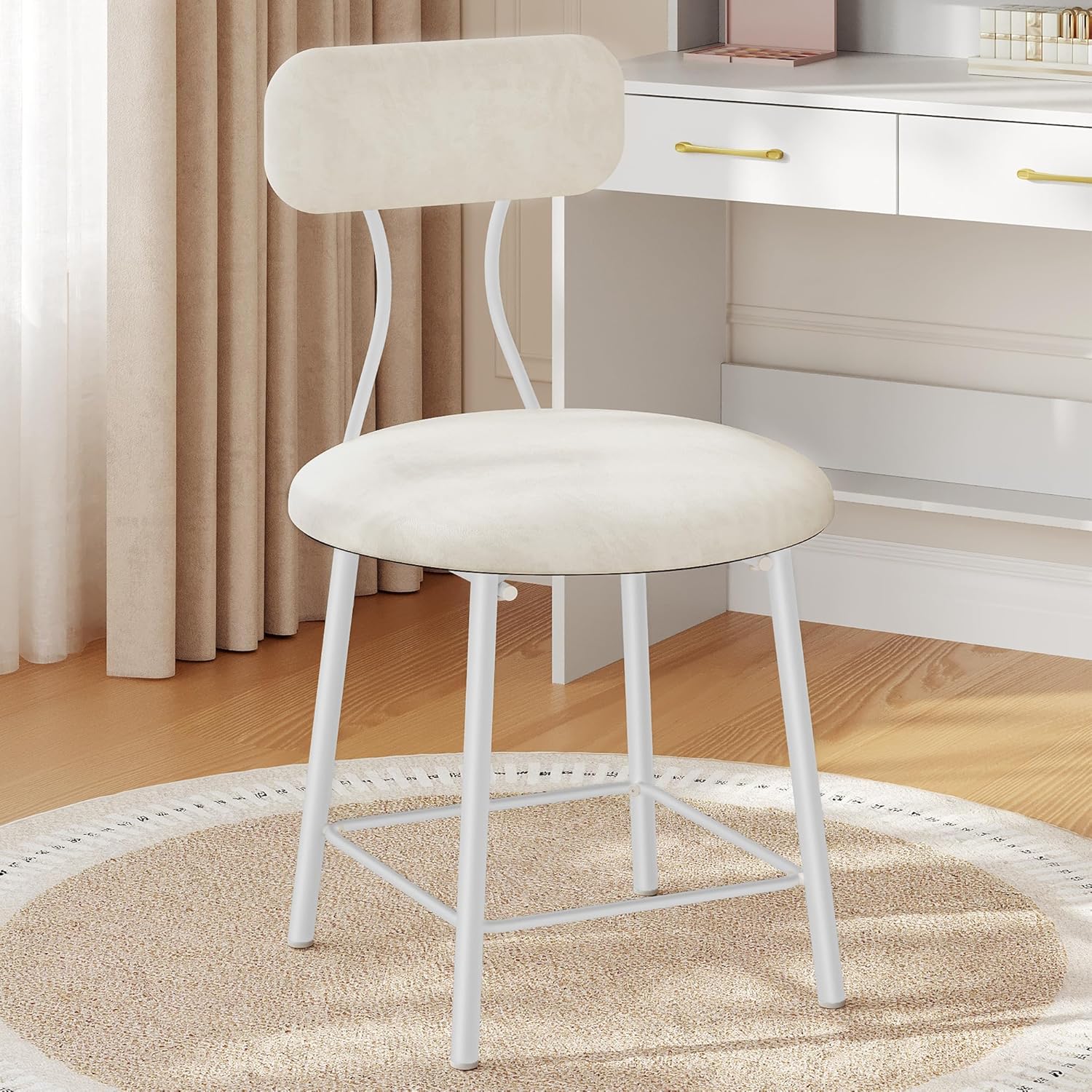 Taboret do Toaletki, Taboret Z Toaletki Pasujący, Podnóżek do Salonu, Hoker Z Sypialni, Hoker Z Metalowymi Nogami, Sypialnia, Salon, Biały
