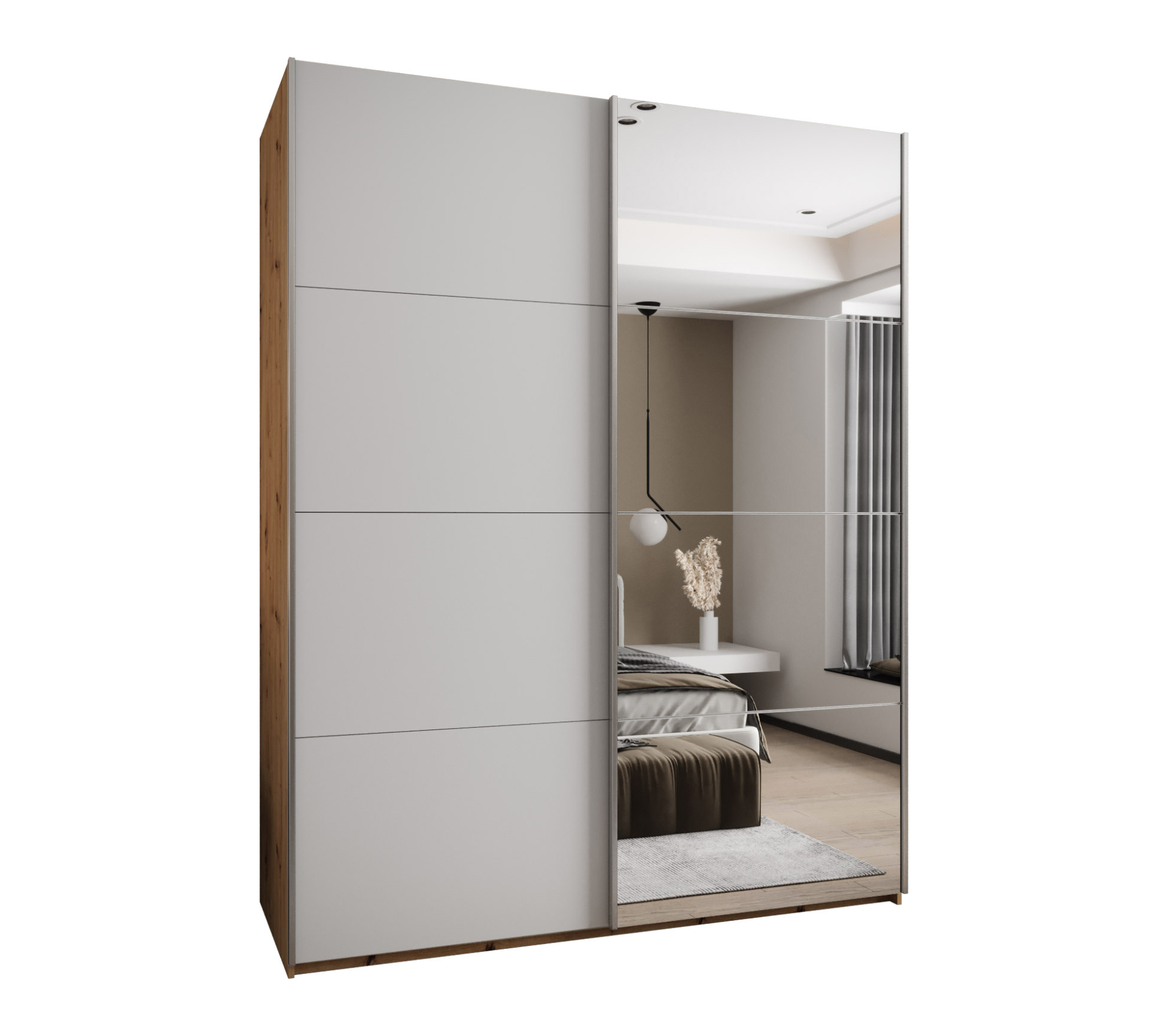 Szafa przesuwna wysoka Lux 3 190 x 64 x 245,5 cm artisan + biały + u. srebrny - Abiks Meble