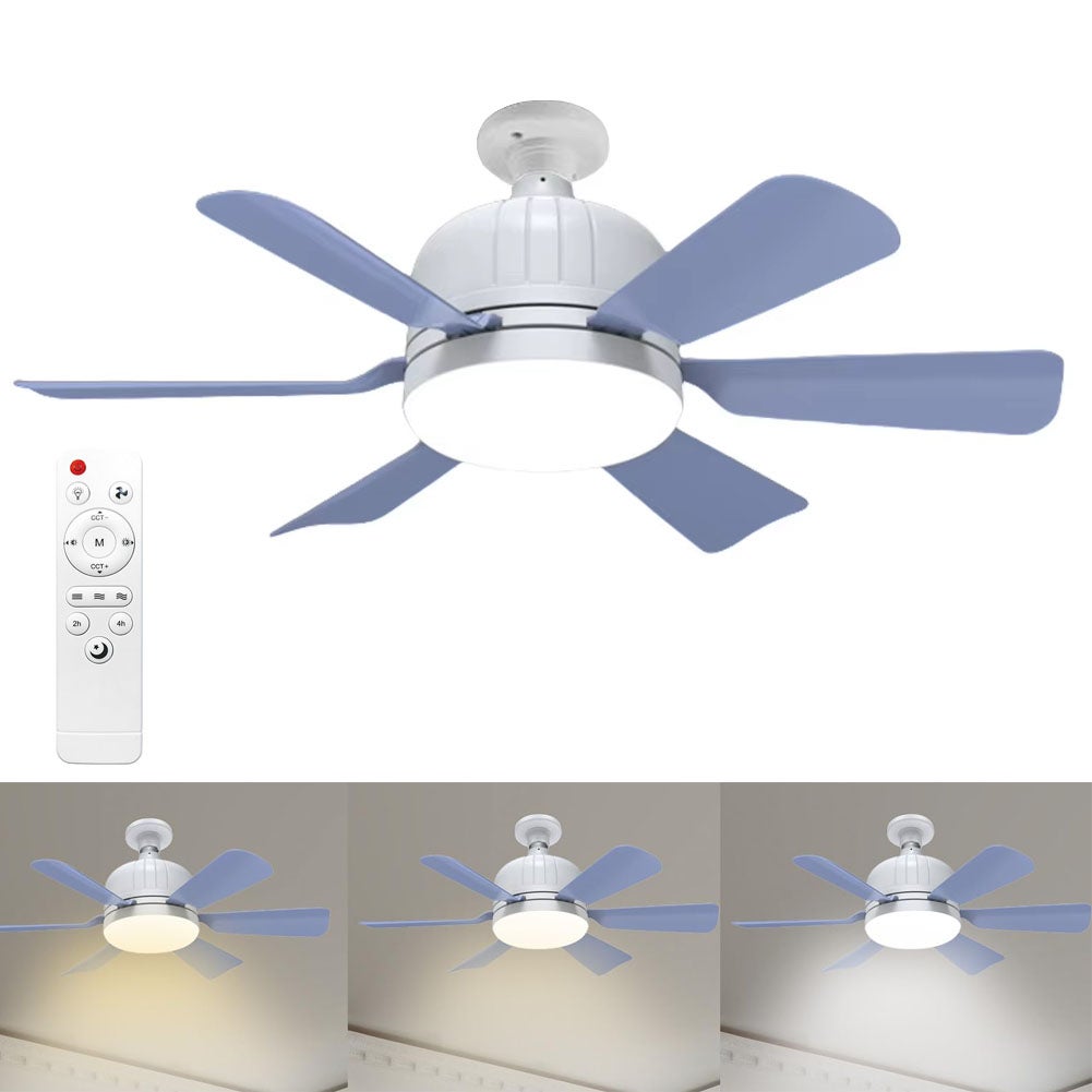 Wentylator sufitowy 46 cm z pilotem, złącze E27, 3 prędkości, 3 kolory, zmienna intensywność, idealny do salonu, fioletowy