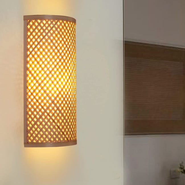 Rustykalne kinkiety bambusowe, lampa ścienna w stylu boho, ładna lampa ścienna z rattanu, mała lampa ścienna do przedpokoju (żarówka w zestawie)