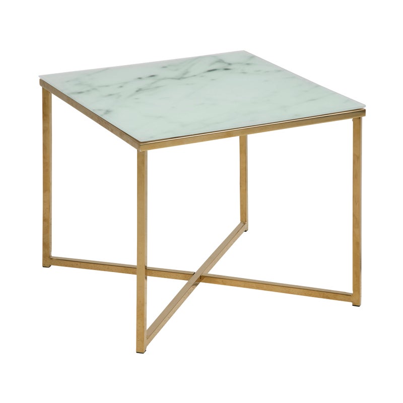 Stolik kawowy Alisma S kwadratowy ACTONA biały szklany glamour do salonu 50x50 cm 1 szt.