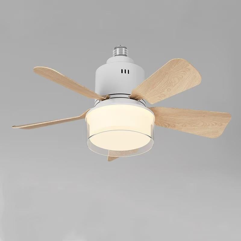 Spiralny plafon LED, plafon LED z wentylatorem z regulacją intensywności, E27, z pilotem, kolor drewna, 45 x 18,2 cm