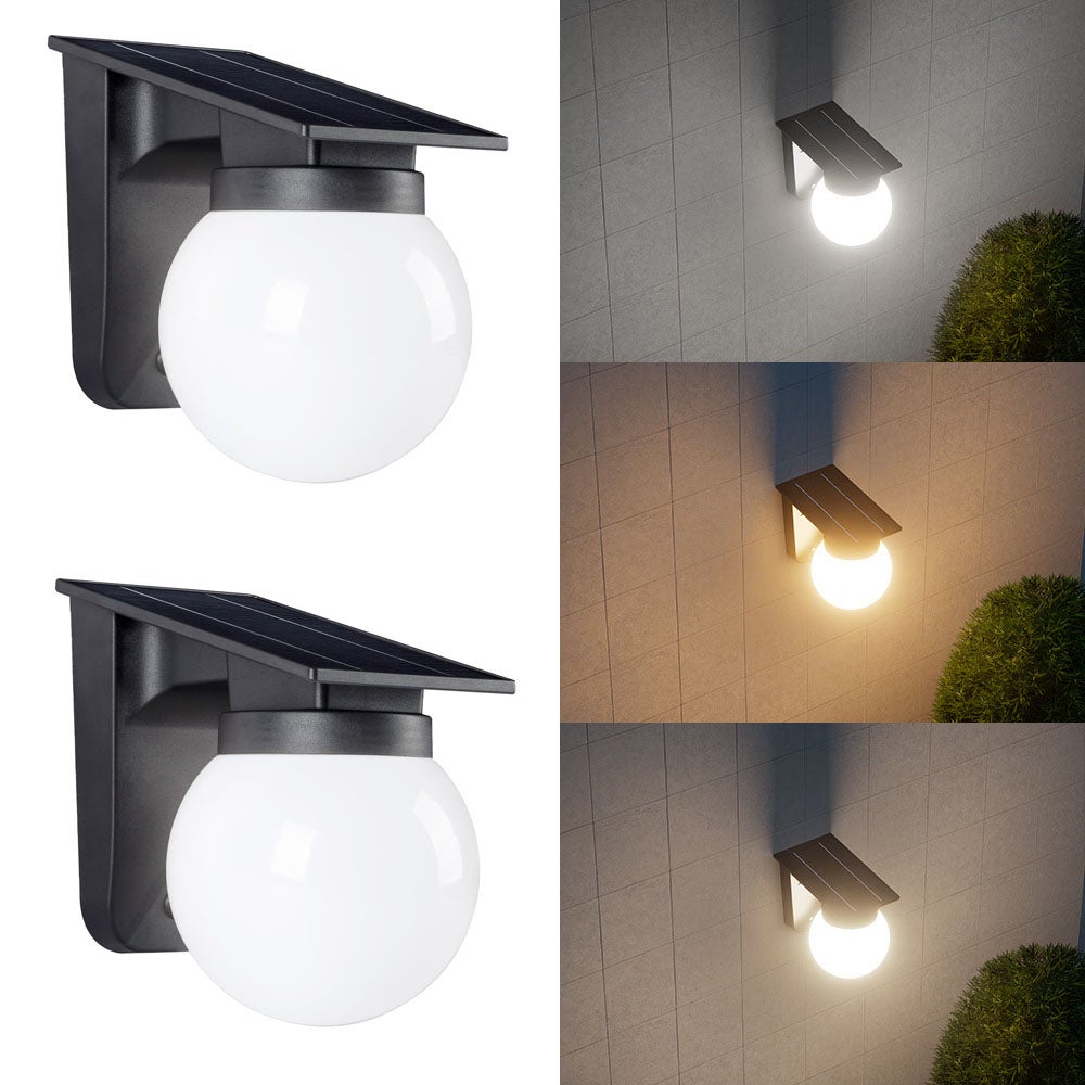 Zestaw 2 zewnętrznych solarnych lamp ściennych, regulowana jasność, kolor IP65, wodoodporne, do ogrodu i na dziedziniec, 3 kolory