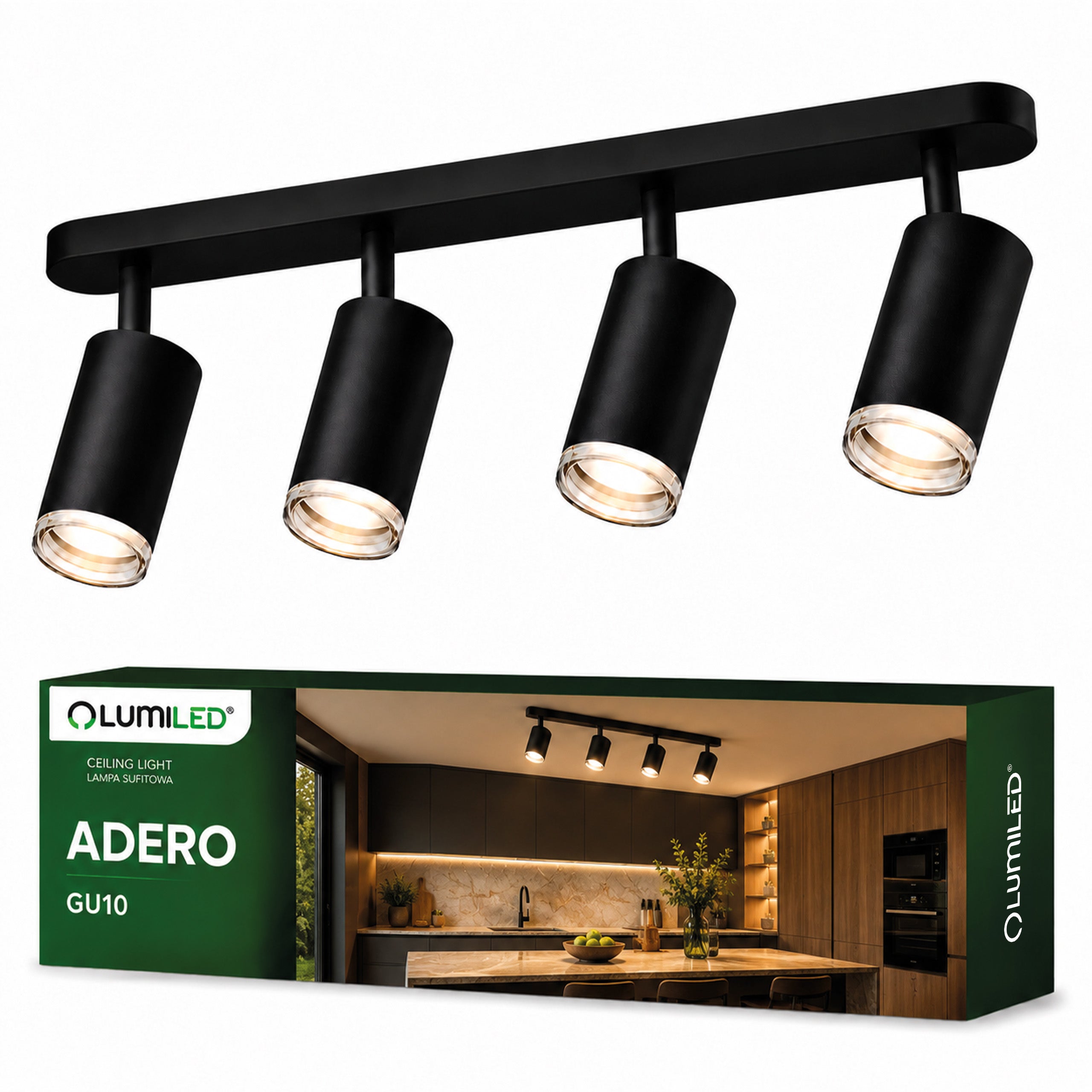 Lampa Sufitowa Lumiled Reflektor LED Spot Wodoodporna 4x GU10 IP44 Czarna