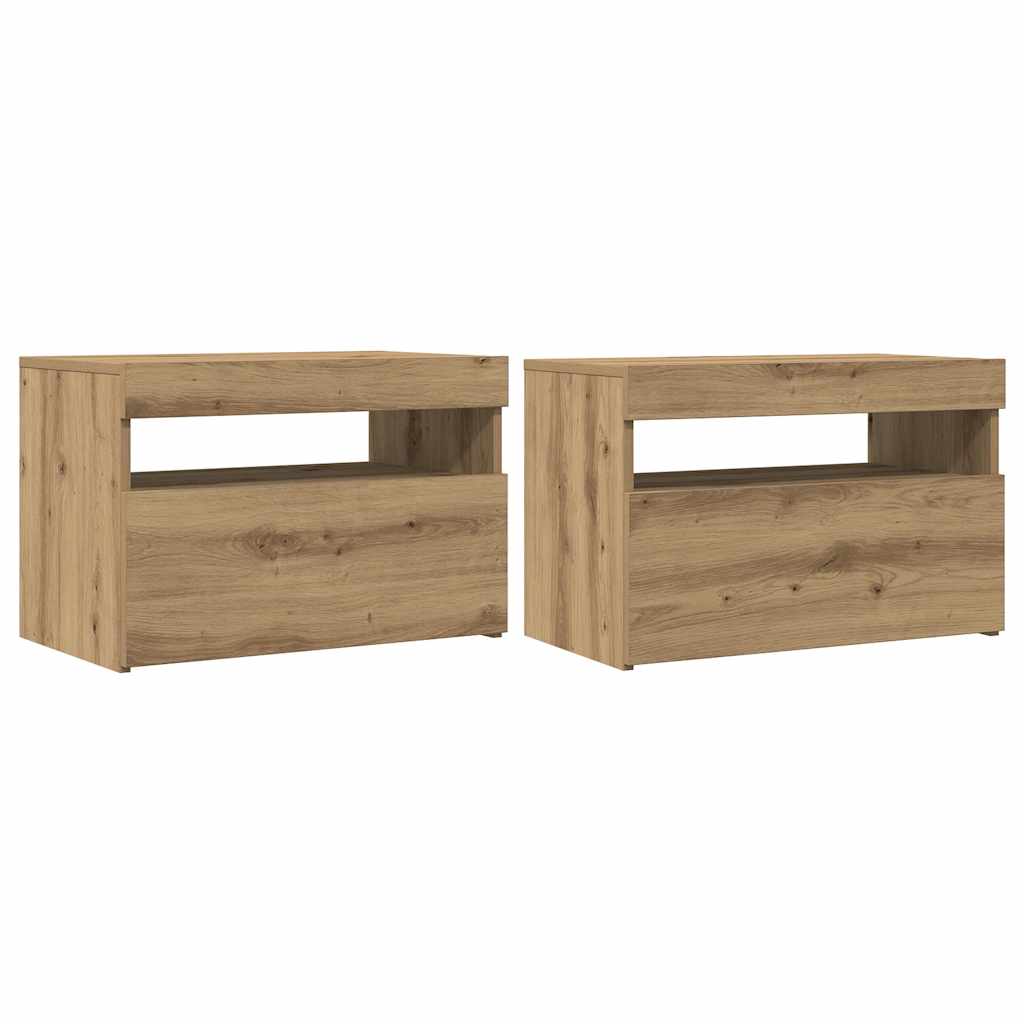 Szafki TV z LED, 2 szt., dąb artisan, materiał drewnopochodny