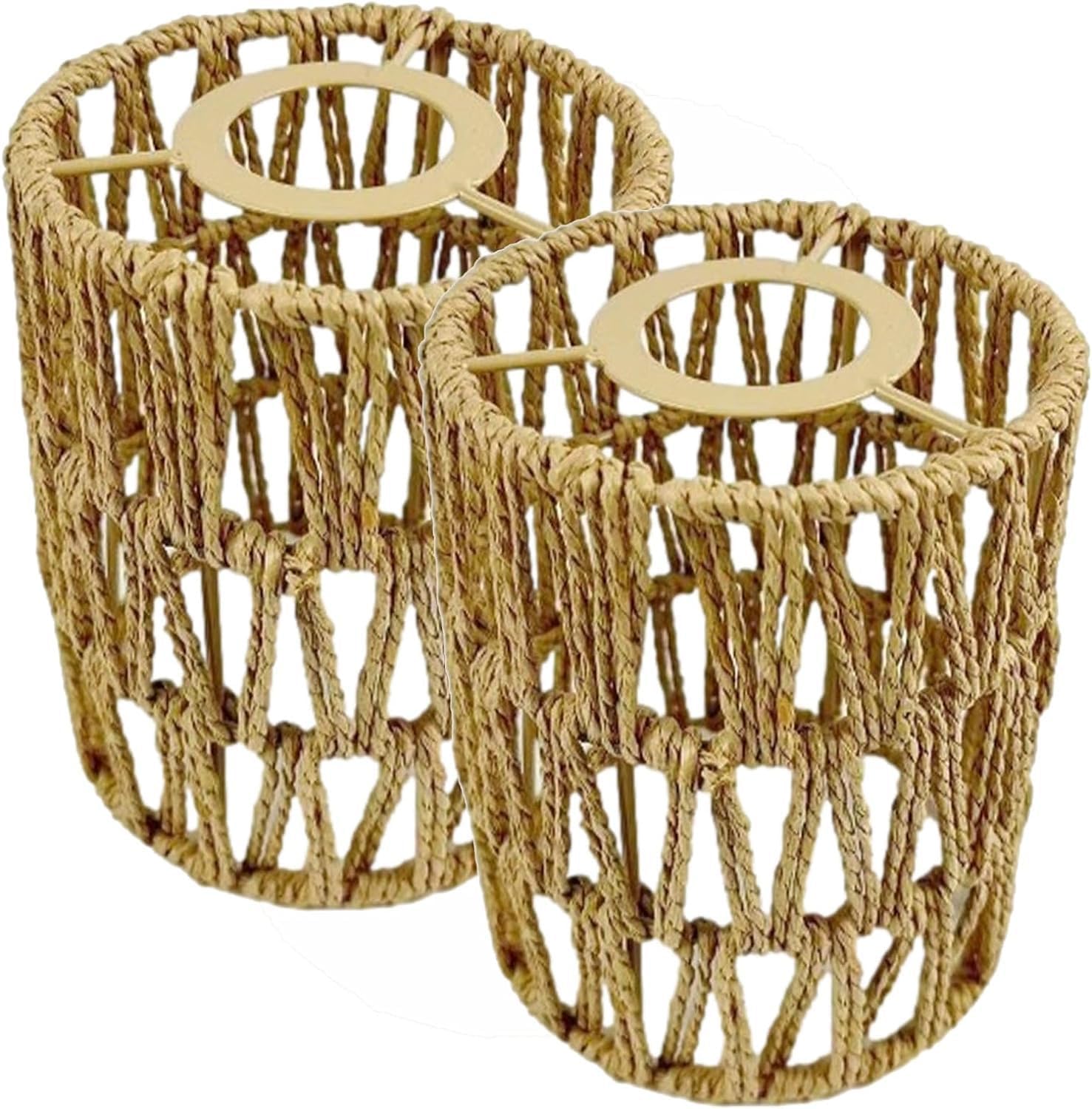 Zestaw 2 kloszy sufitowych, klosz z wikliny, klosz wiszący z rattanu tkanego w stylu boho, klosz wiszący sufitowy w stylu vintage, klosz