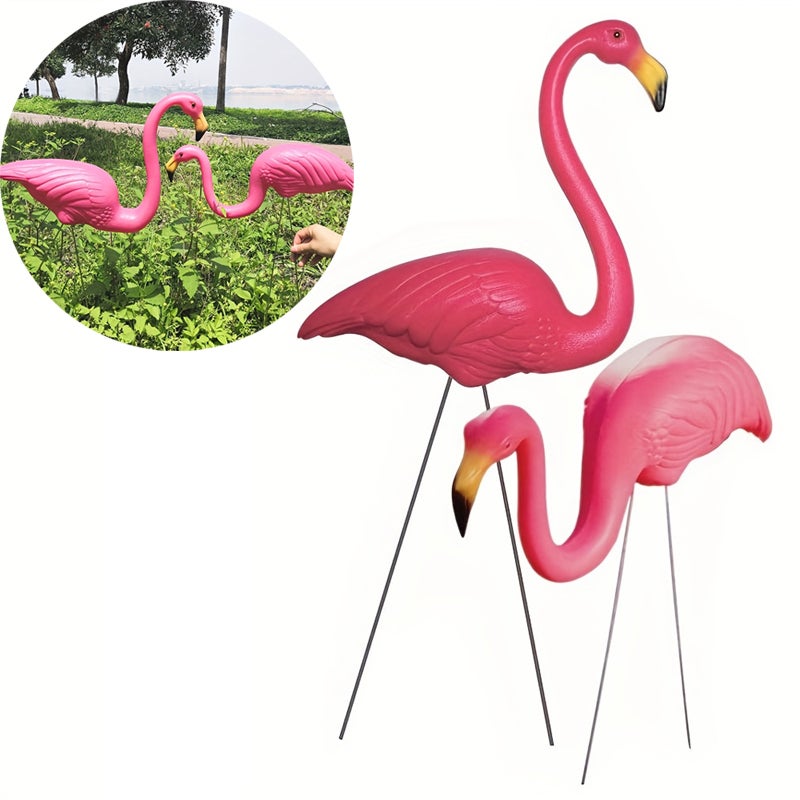 Dekoracje ogrodowe flamingi różowe - Zestaw 2 plastikowych figurek flamingów z metalowymi palikami, dekoracja zewnętrzna do ogrodu