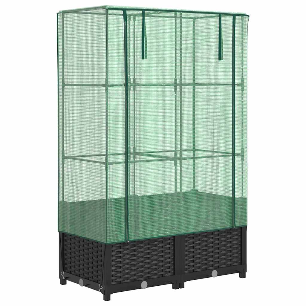 Podwyższona Grządka ze Szklarnią 80x40x138 cm Czarna do Ogrodu z Pokryciem
