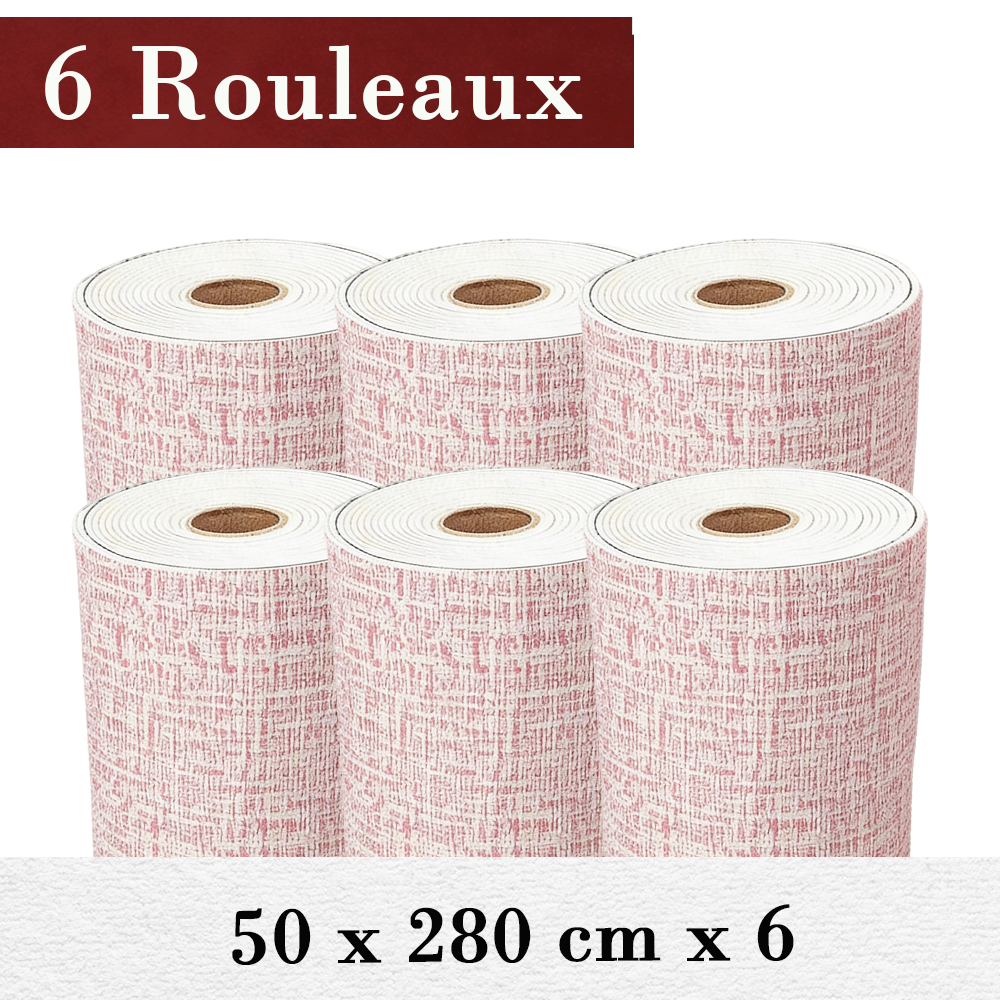 6 x Samoprzylepne rolki tapety, wodoodporne i odpornościowe na wilgoć, styl lniany, do wnętrz domowych 50 x 280 cm różowy