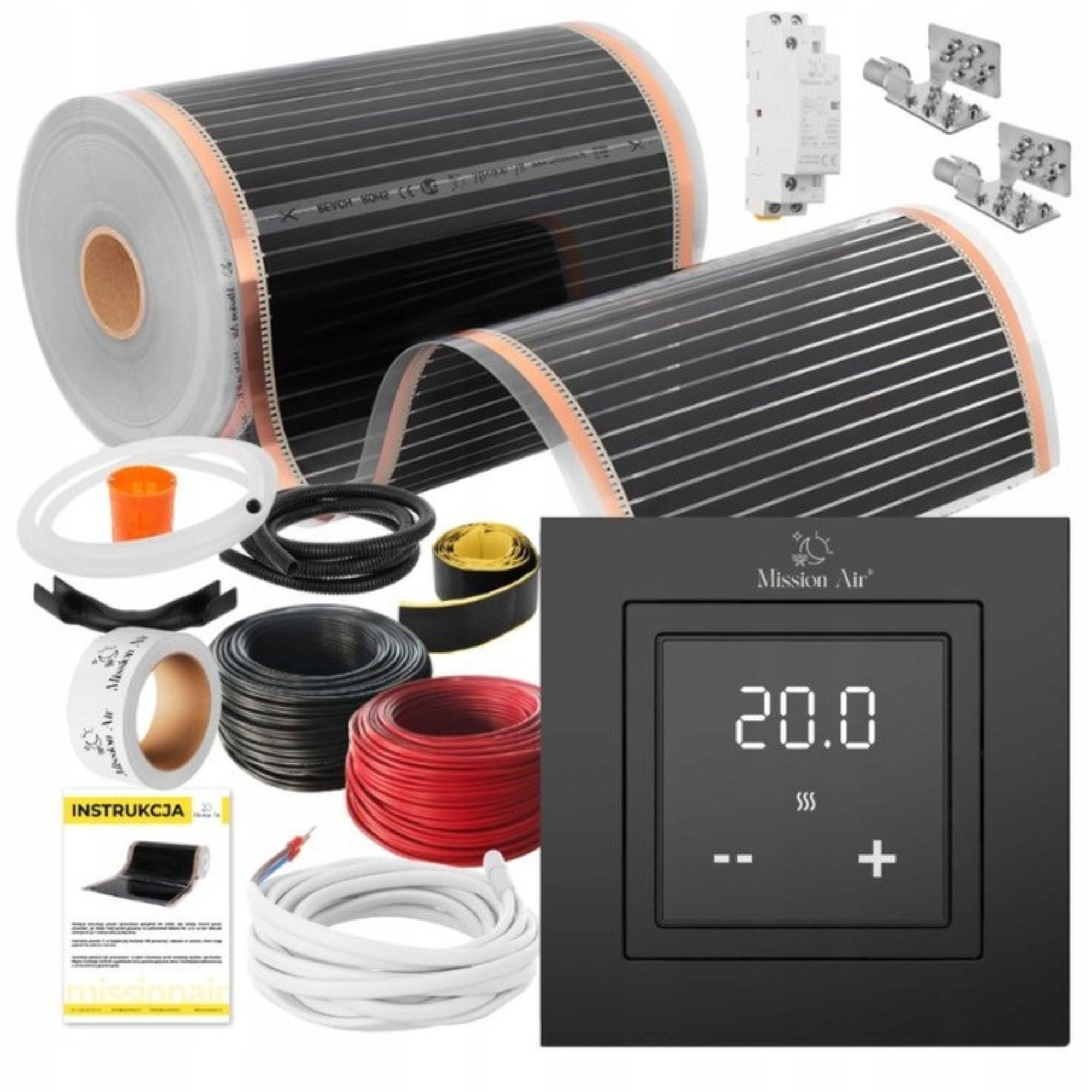 Zestaw folii grzewczych na podczerwień IR SILVER 160W 10m²,szer.50cm + Aries LCD Czarny