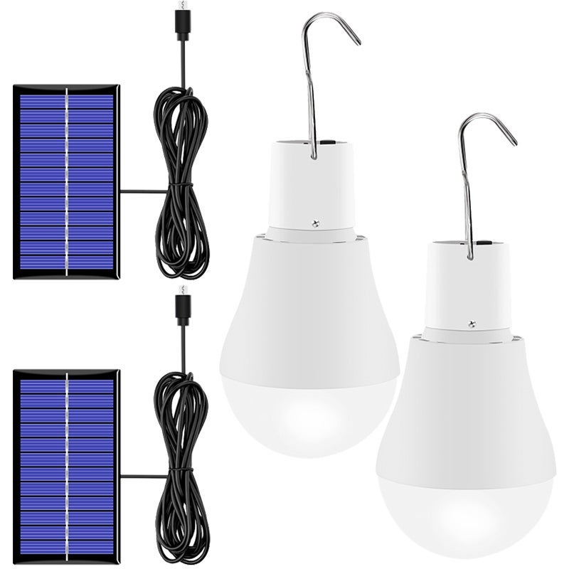 Zestaw 2 żarówek solarnych, wodoodpornych lamp kempingowych na zewnątrz, ładowalnych lamp solarnych LED do awaryjnego braku prądu