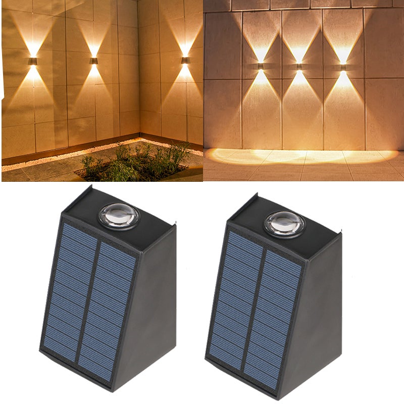 2 zewnętrzne solarnych lamp ściennych LED, oświetlenie ogrodowe, dekoracyjne, uliczne, słoneczne, ciepłe światło