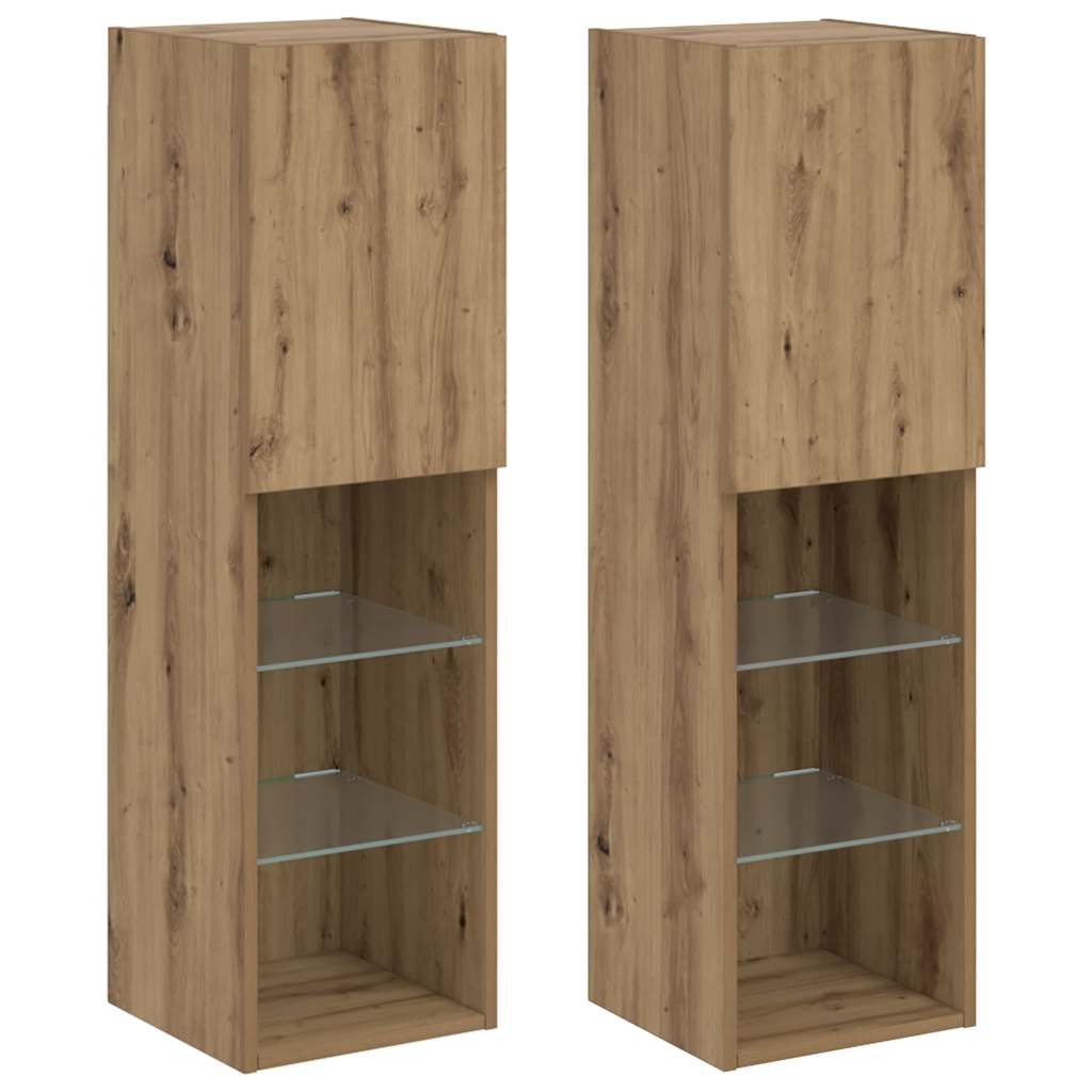 Szafki TV, z LED, 2 szt., dąb artisian, 30,5x30x102 cm