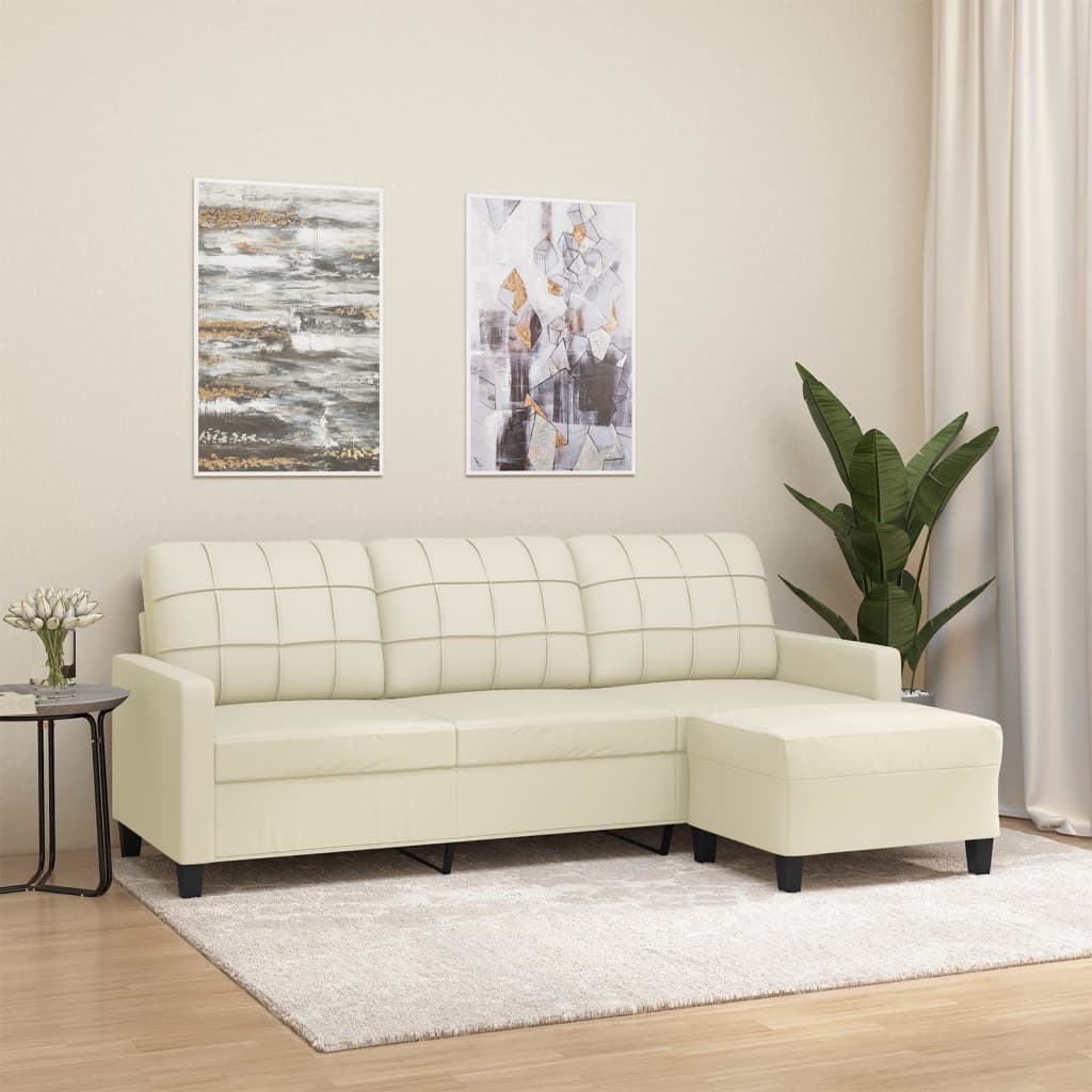 3-osobowa sofa z podnóżkiem, kremowa, 180 cm, sztuczna skóra vidaXL