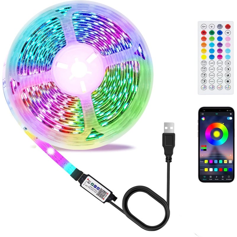 Taśma LED USB TV 3M, podświetlenie telewizora do telewizorów 32-60 cali z pilotem i aplikacją Bluetooth, synchronizacją muzyki/timerem, wielokolorow