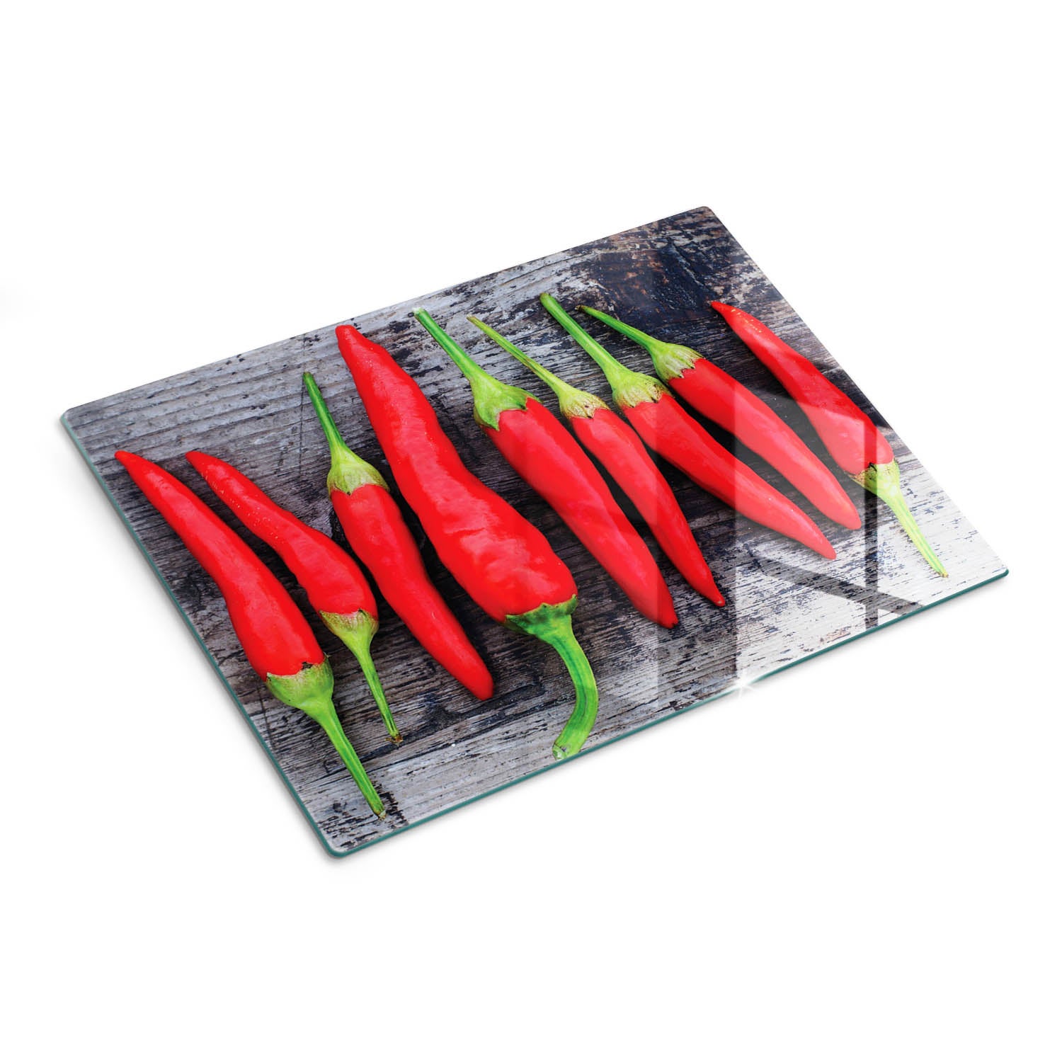 Elegancka deska kuchenna ze szkła z dekoracyjnym nadrukiem - Papryka Chili Drewno - 30x40 - Tulup