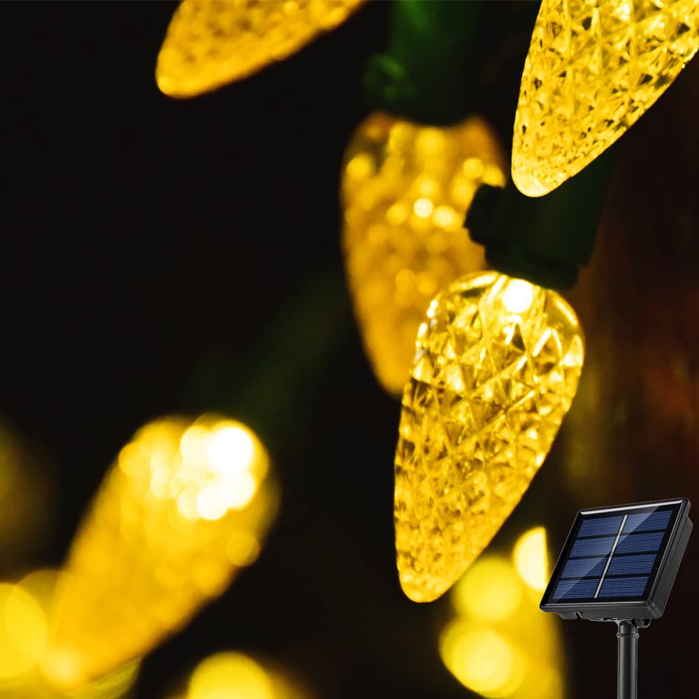 Lampki solarne świąteczne w kształcie truskawki, 5 m, 50 LED, oświetlenie choinkowe C6, 8 trybów, ciepła biel