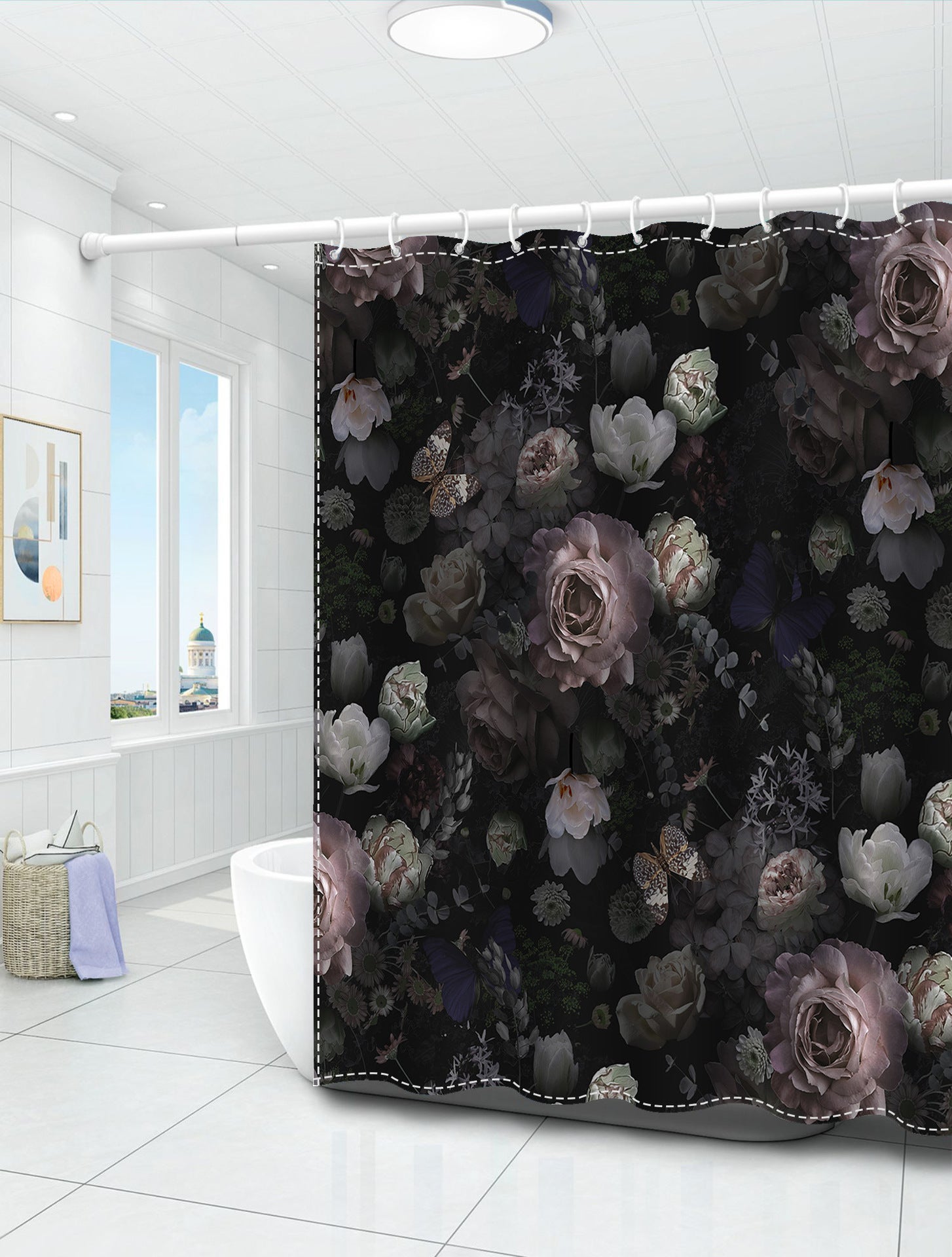 Zasłona prysznicowa w stylu vintage, z haczykami, odpowiednia do użytku domowego i hotelowego, 180 cm x 200 cm wysokości (1 sztuka).