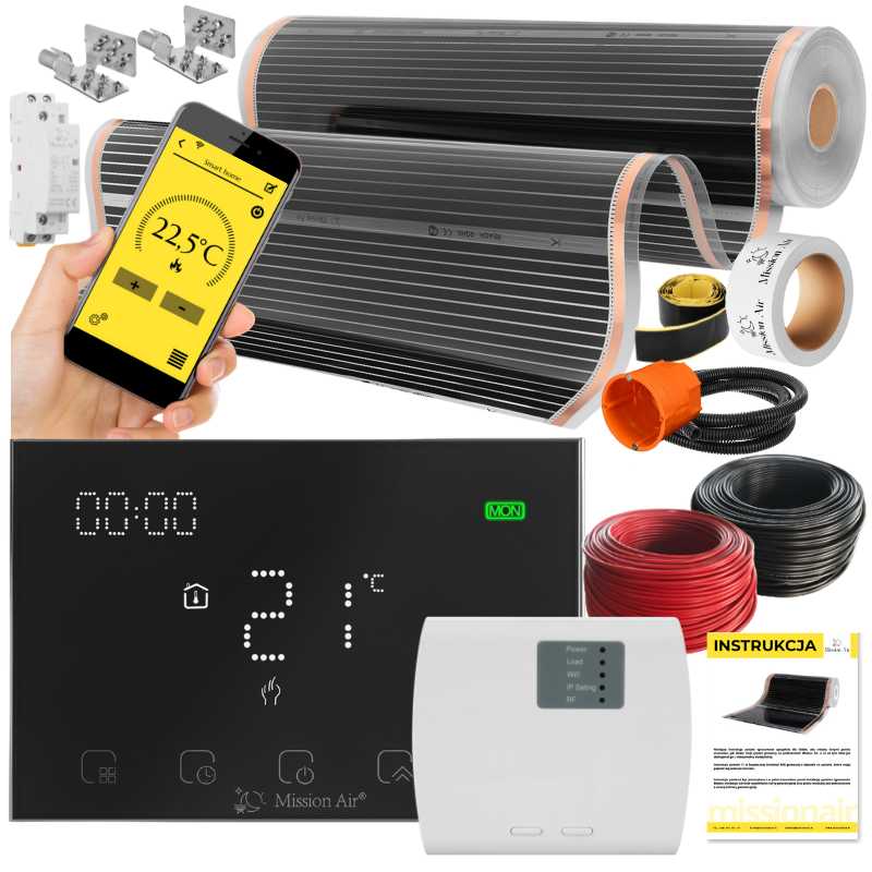 Zestaw folii grzewczych na podczerwień IR SILVER 160W 22m²,szer.100cm + Gemini Czarny