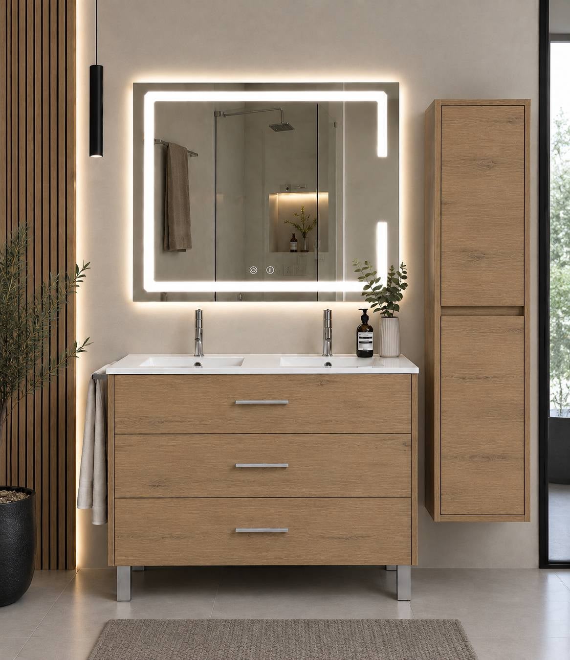 Szafka łazienkowa z umywalką ORIGENBATH RIBERA bez lustra 120x45 cm podwójna umywalka estepa z kolumną