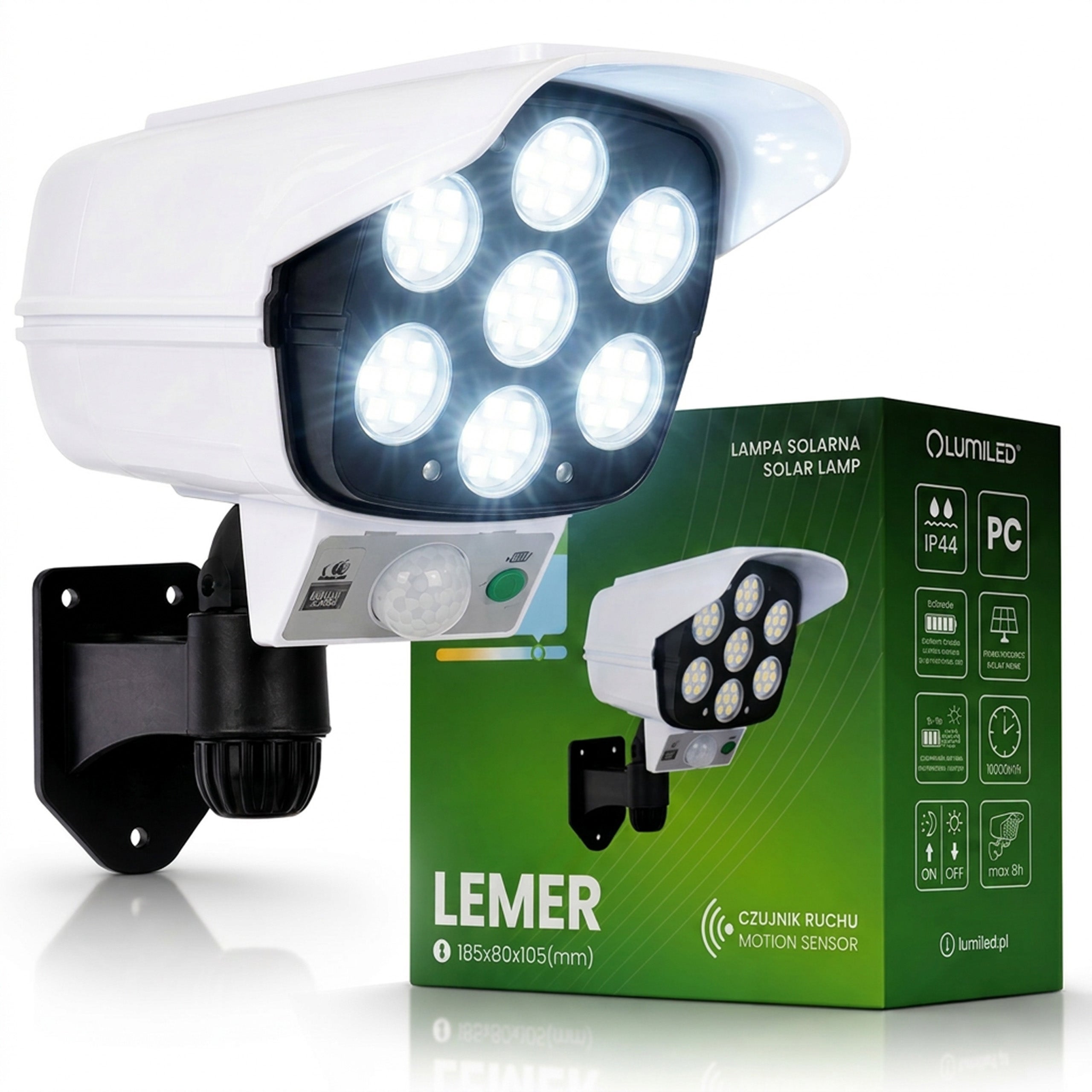 Lampa Solarna Ogrodowa LED Kamera Atrapa LEMER 6500K Zimna biel IP44 Lumiled
