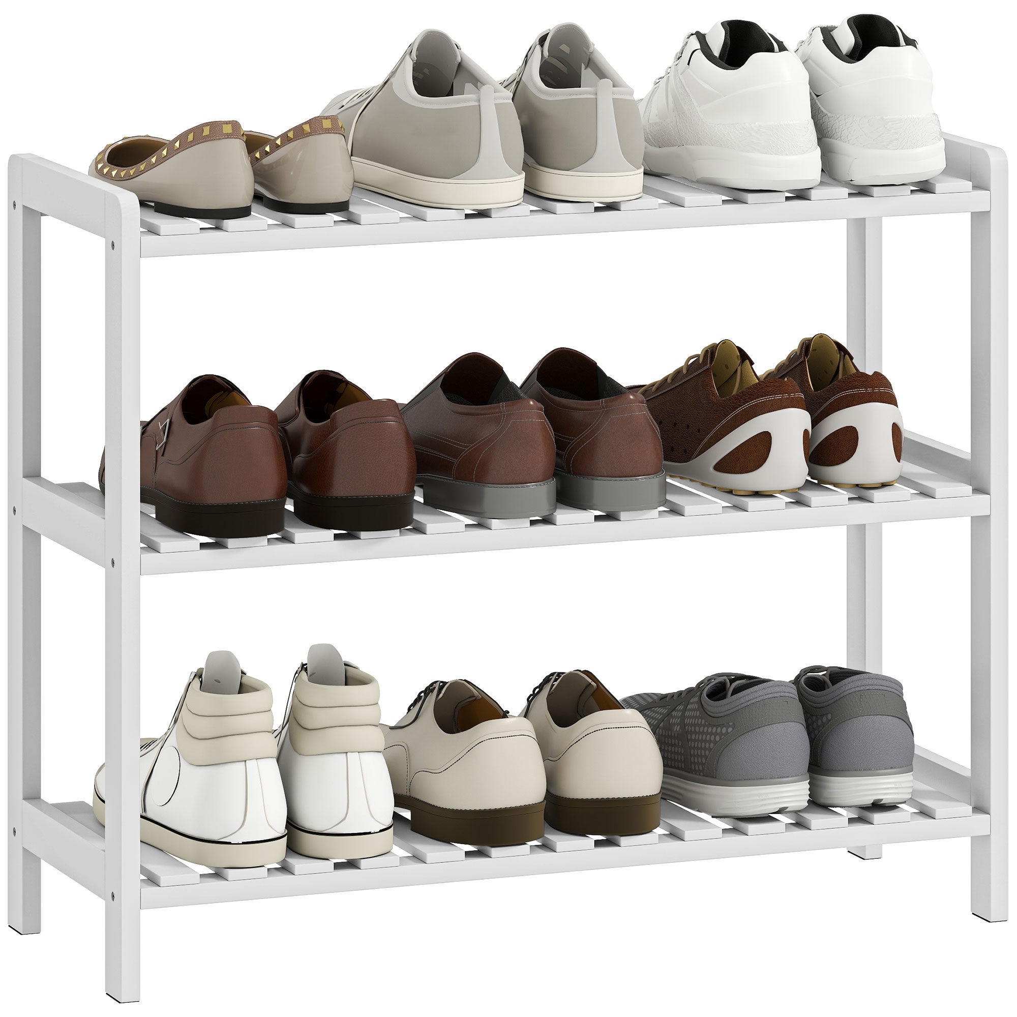3-poziomowy regał na buty drewno rama listwowy półki przestronny otwarty higieniczny przechowywanie dom przedpokój meble 70L x 26W x 57.5H cm