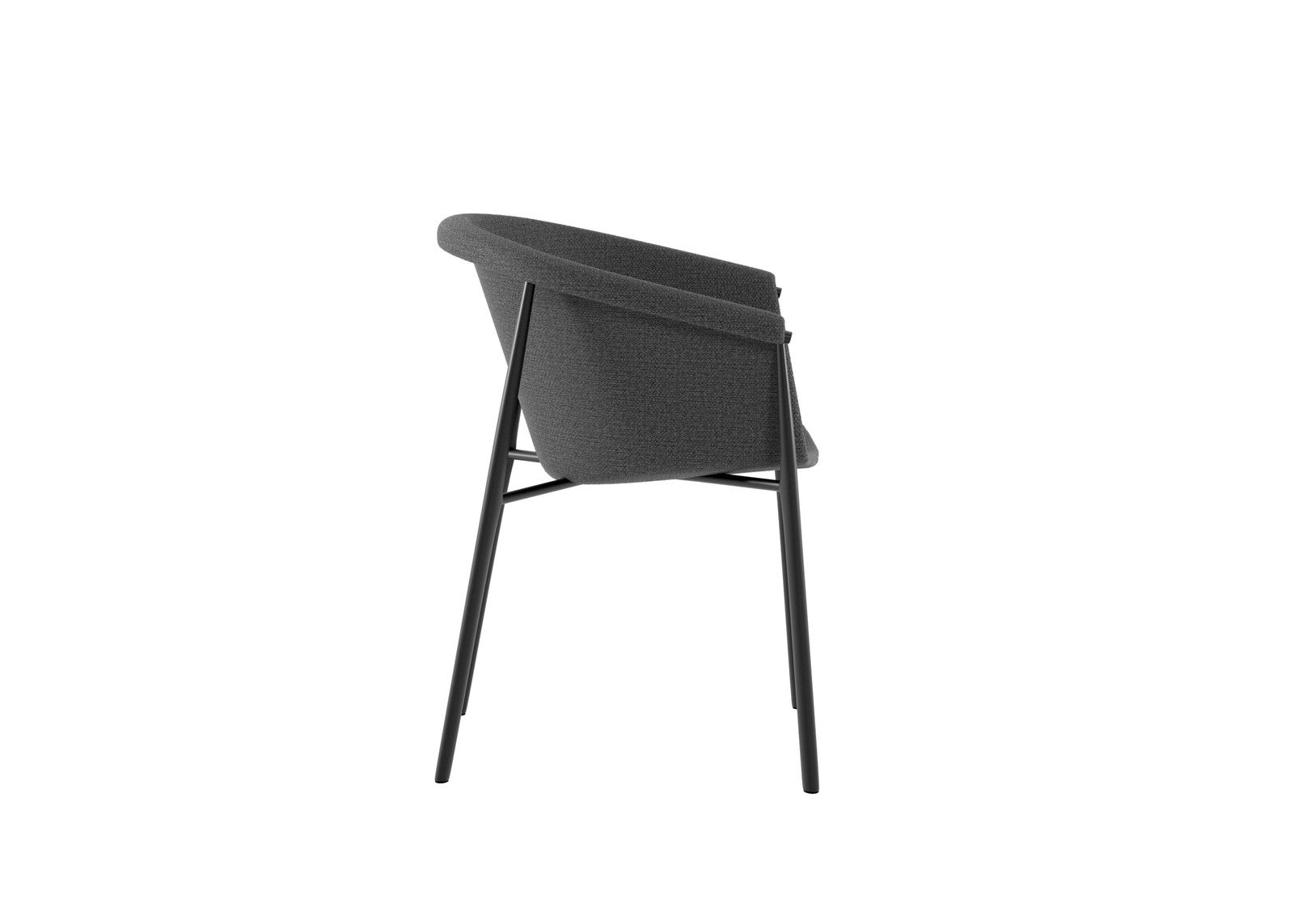 Krzesło do jadalni Nari z wyściełanym siedziskiem w ciemnoszarej tkaninie i czarnymi metalowymi nogami o nowoczesnym wzornictwie - 56x58x79 cm