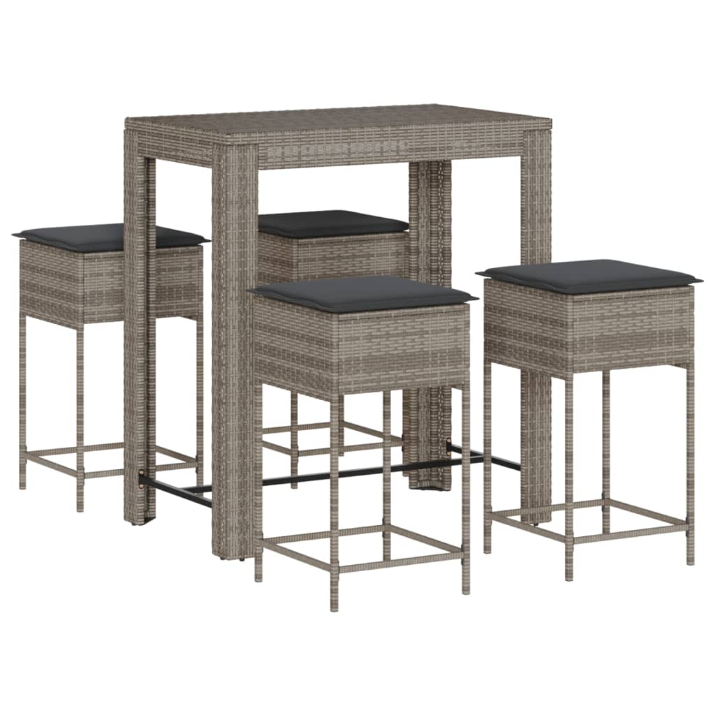 Zestaw Mebli Ogrodowych Technorattan Szary z Wysokim Stołem i 4 Hokerami