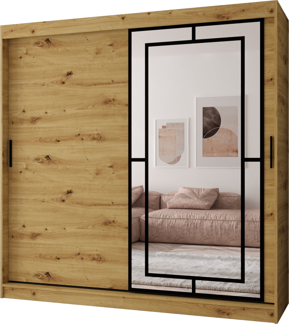 Szafa przesuwna z lustrem MODENA 200 x 62 x 200 artisan + u. czarny