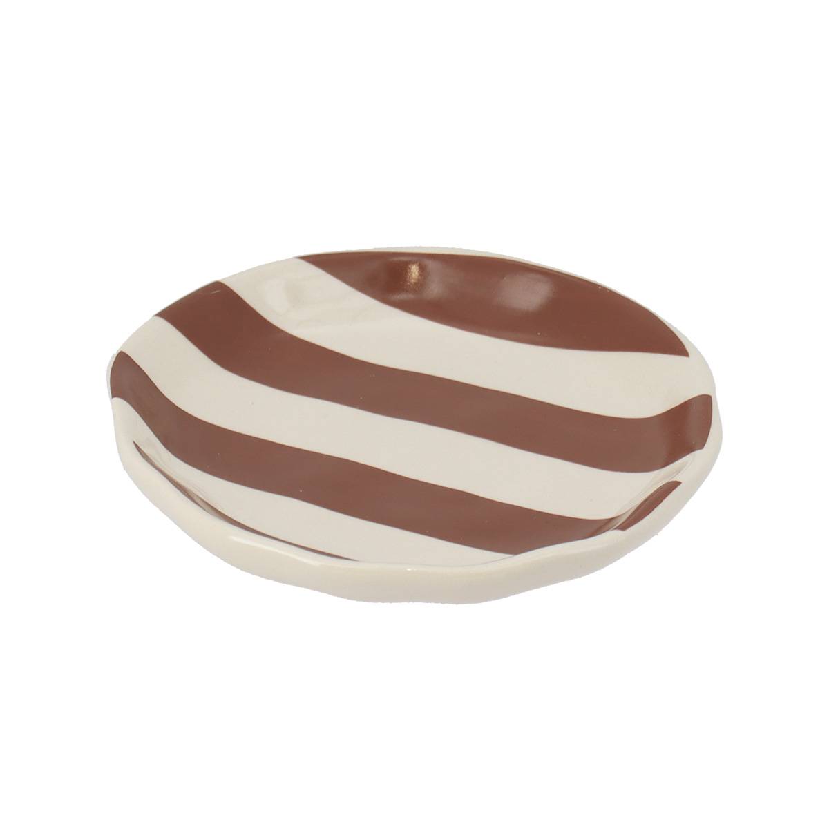 Mydelniczka Tendance Nola kamionkowa owalna w pasy mocha 13x13x2,5 cm 1 szt.