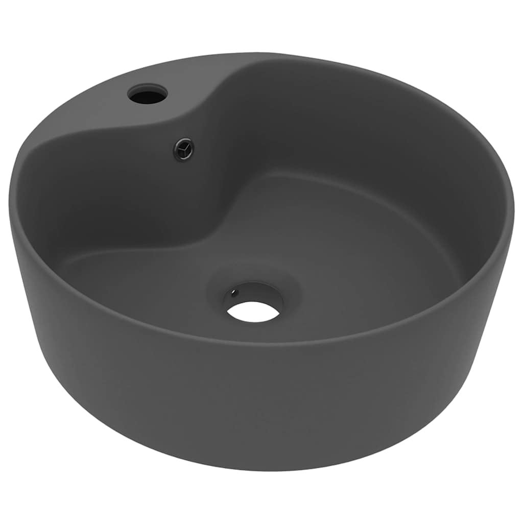 Umywalka Nablatowa Ceramiczna Okrągła Szara do Łazienki 36 cm