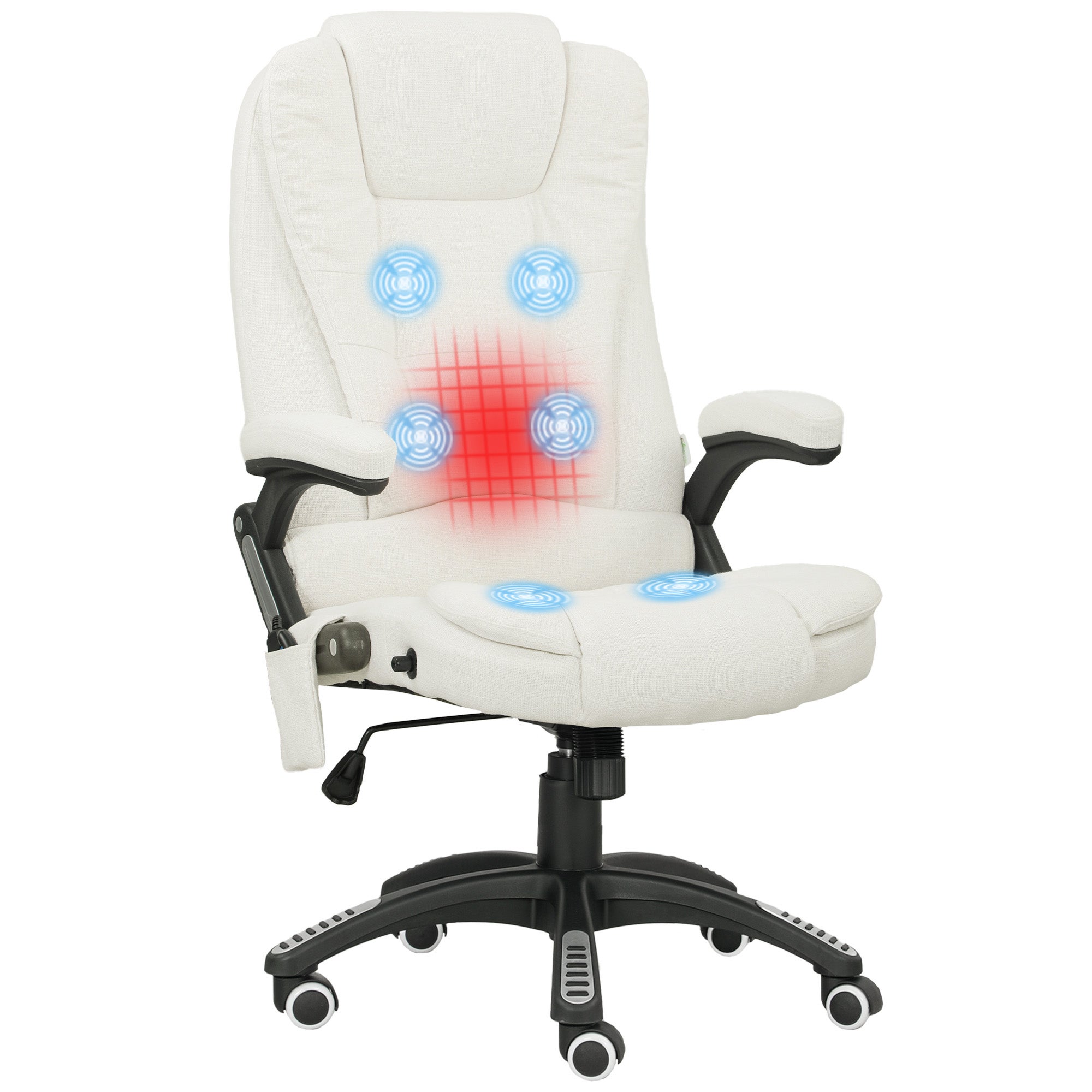 Ergonomiczny fotel biurowy z funkcją masażu, 68 x 72 x 110–120 cm, kremowo-biały