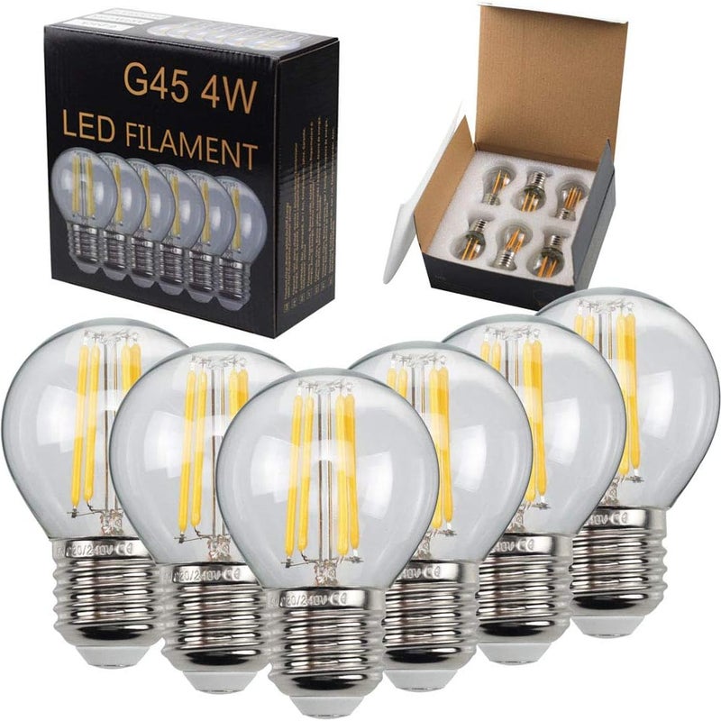 Zestaw 6 żarówek LED G45 2700K Globe Blanc Chaud z żarnikiem LED E27 220 / 240V Edison Żarówka do Żyrandola 4Watt -A