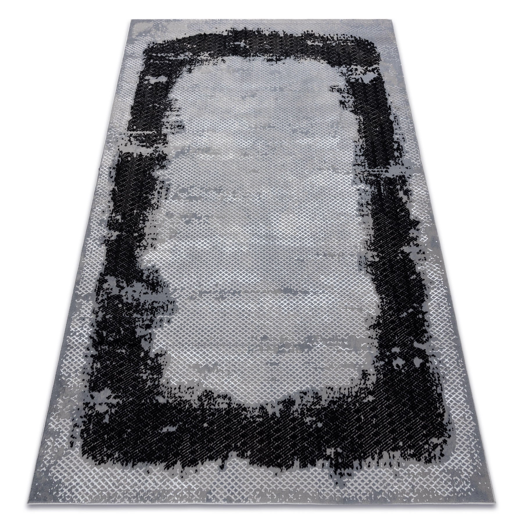 Dywan CORE A004 Ramka, Przecierany - Strukturalny, dwa poziomy runa, czarny / jasnoszary 200x290 cm