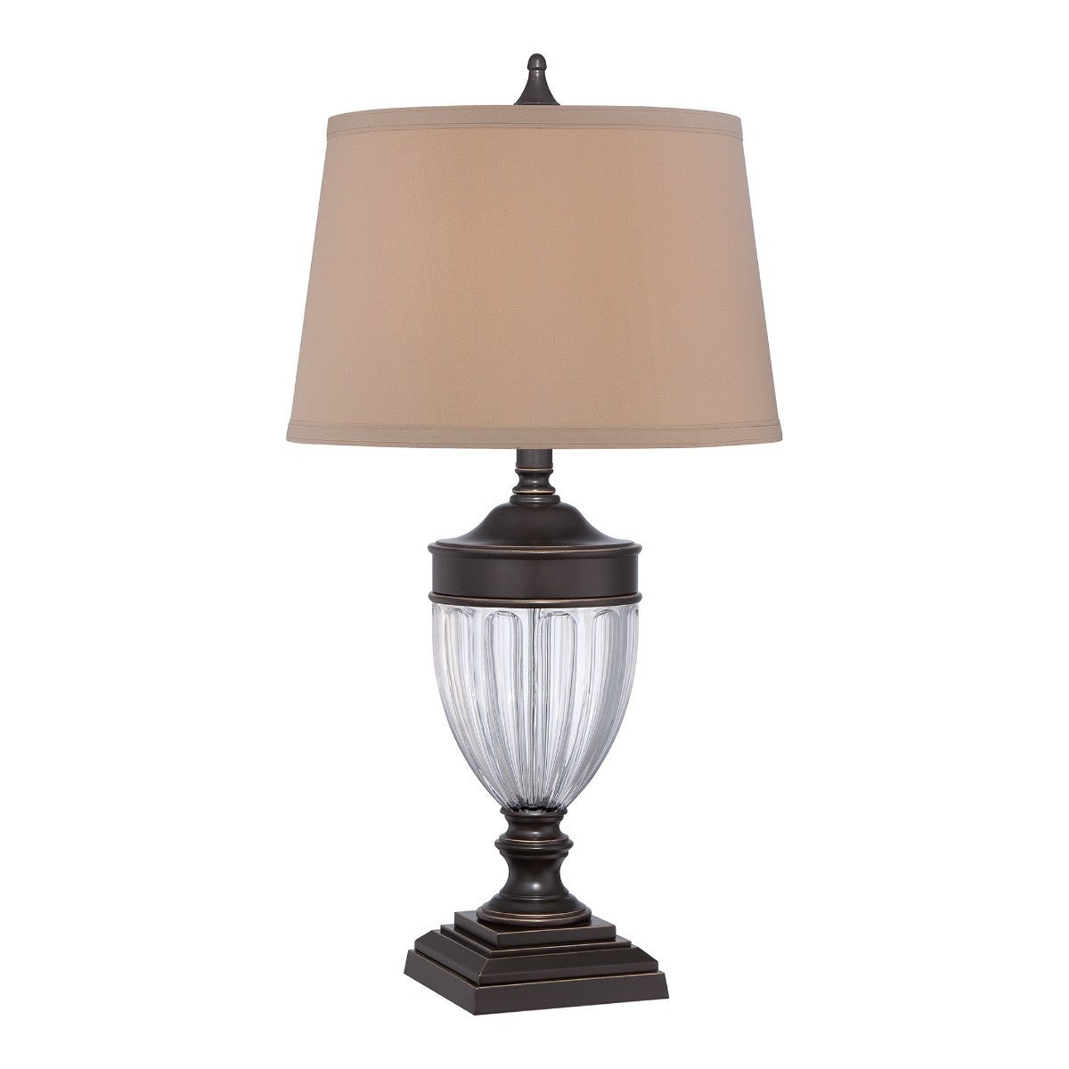 Lampe Dennison, bronze palladien et verre, avec abat-jour havane