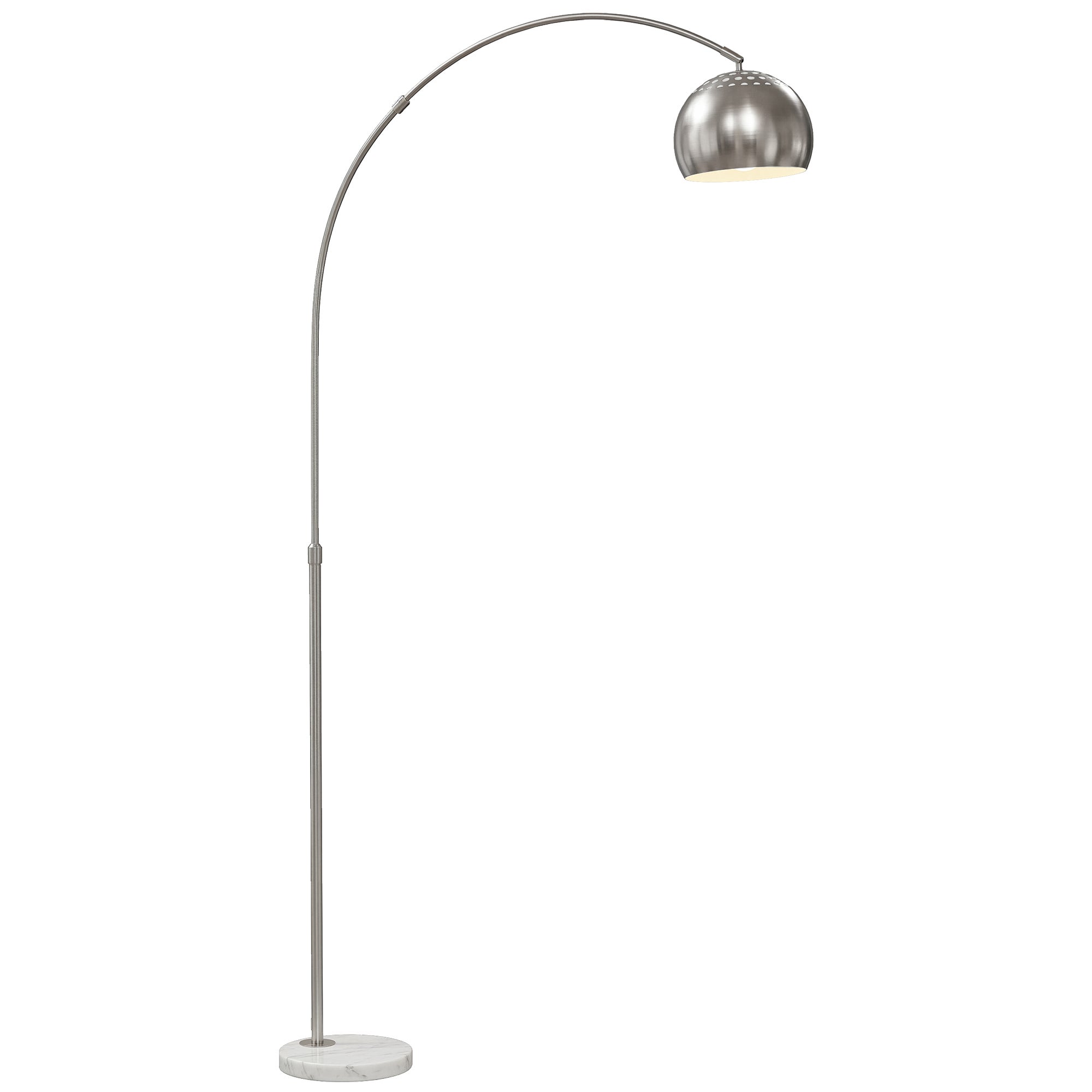 Lampa stojąca, łukowa konstrukcja z marmurową podstawą, 167 cm, srebrna