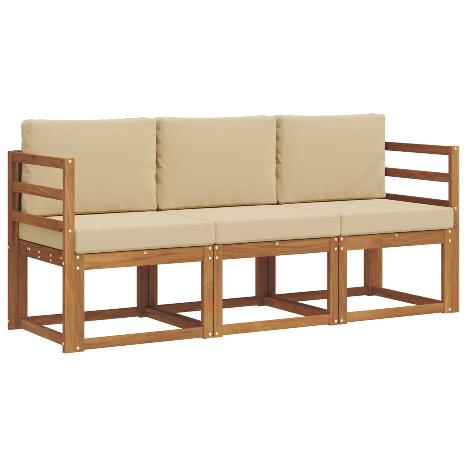 Sofa Ogrodowa Modułowa 3-Osobowa Drewniana z Beżowymi Poduszkami na Taras