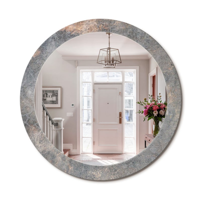 Eleganckie lustro ścienne – okrągła forma, szklana rama z grafiką Vintage beton - 80 cm - ArtPrintCave