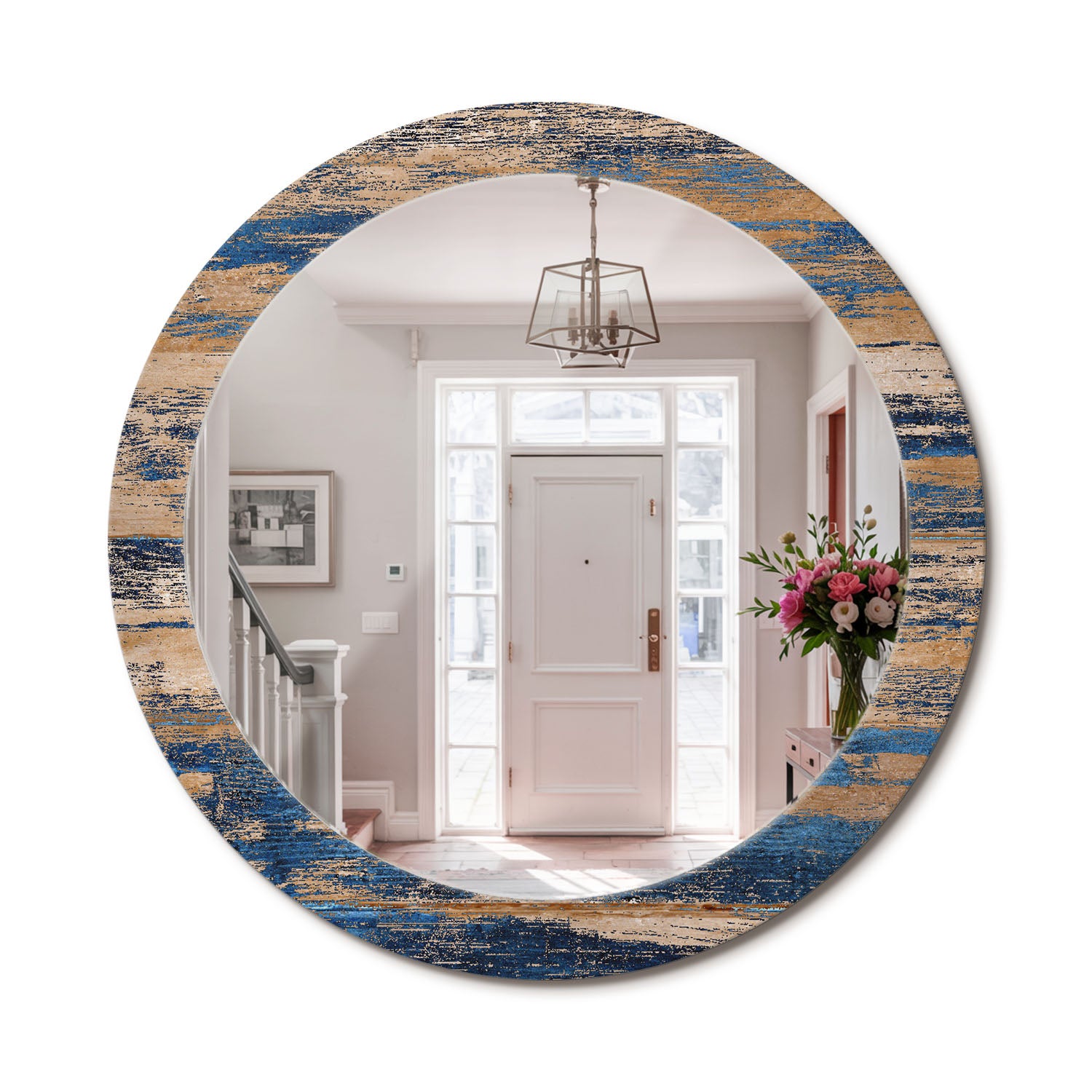 Okrągłe lustro z designerską ramą szklaną – dekoracja wnętrz Abstrakcyjne drewno - 80 cm - ArtPrintCave
