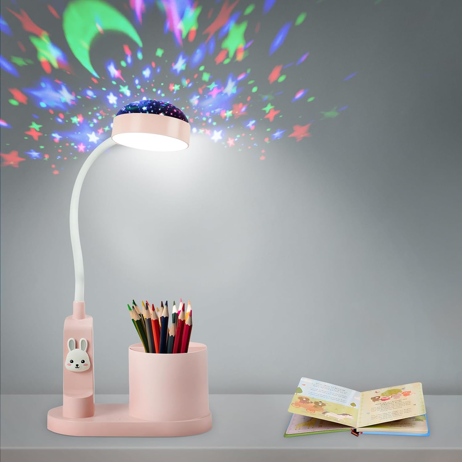 Lampka biurkowa dla dzieci - Lampka nocna z uchwytem na długopis - automatycznie zmieniająca kolor nieba - akumulatorowa lampka do czytania LED z regu