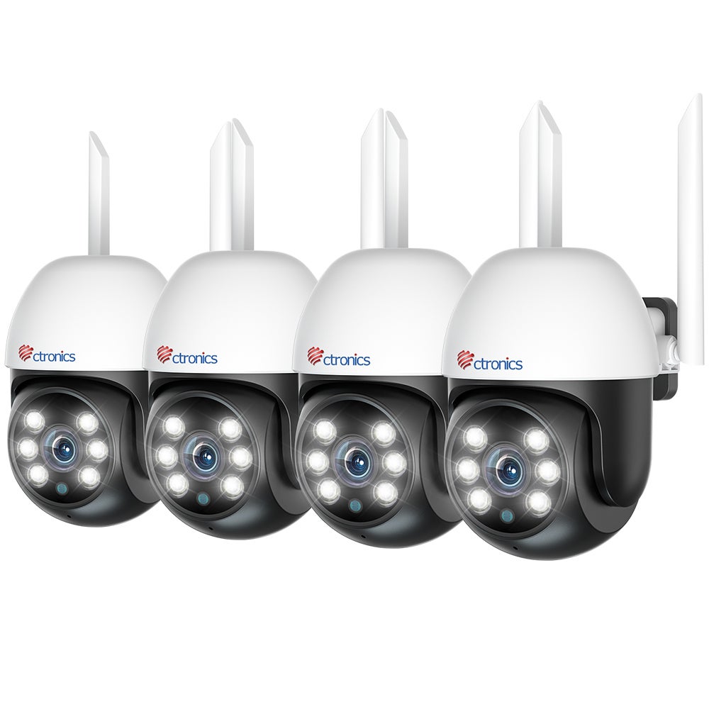 Ctronics zestaw 4 kamer monitoringu WiFi zewnętrznych, 1080P PTZ IP kamera z automatycznym śledzeniem i detekcją człowieka, noktowizja