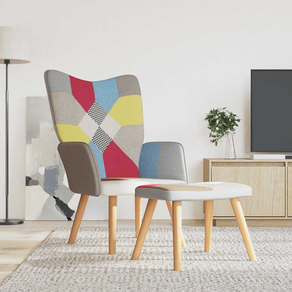 Fotel z podnóżkiem, patchwork, obity tkaniną vidaXL