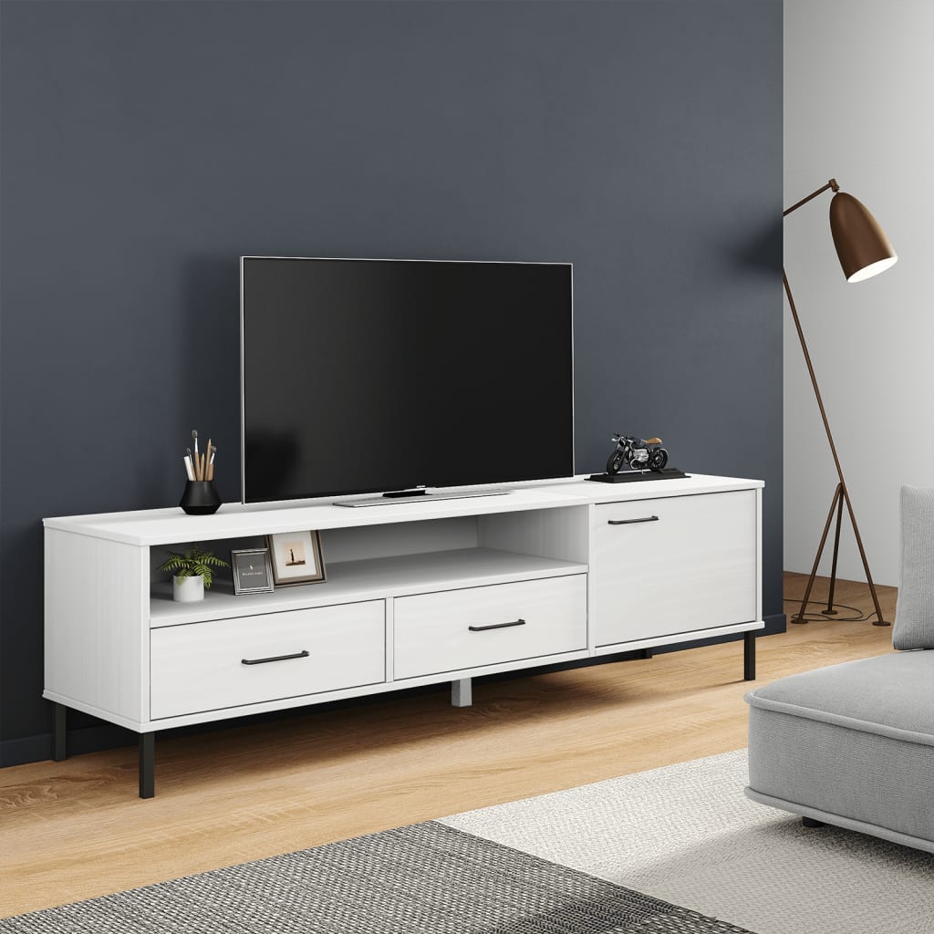 Szafka pod TV OSLO, metalowe nóżki, biała, sosnowa vidaXL