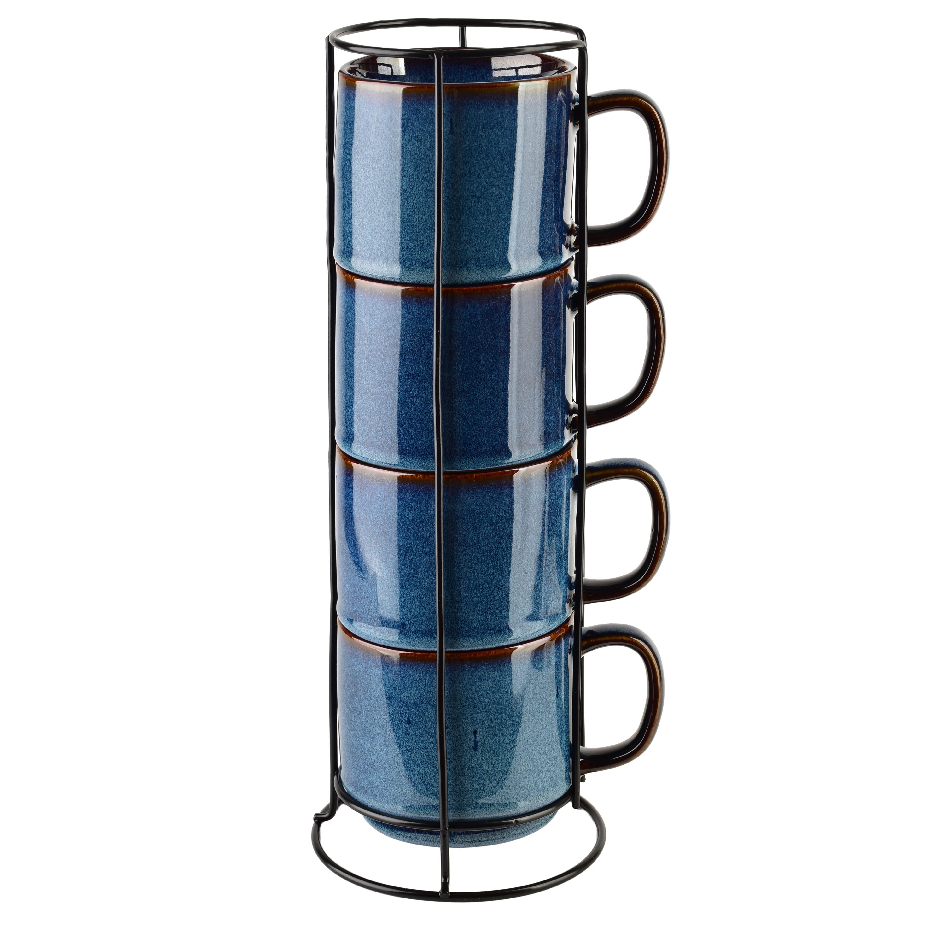 Zestaw kubków na stojaku porcelana Affekdesign by Mondex EVIE BLUE 370 ml ciemnoniebieski 4 szt.