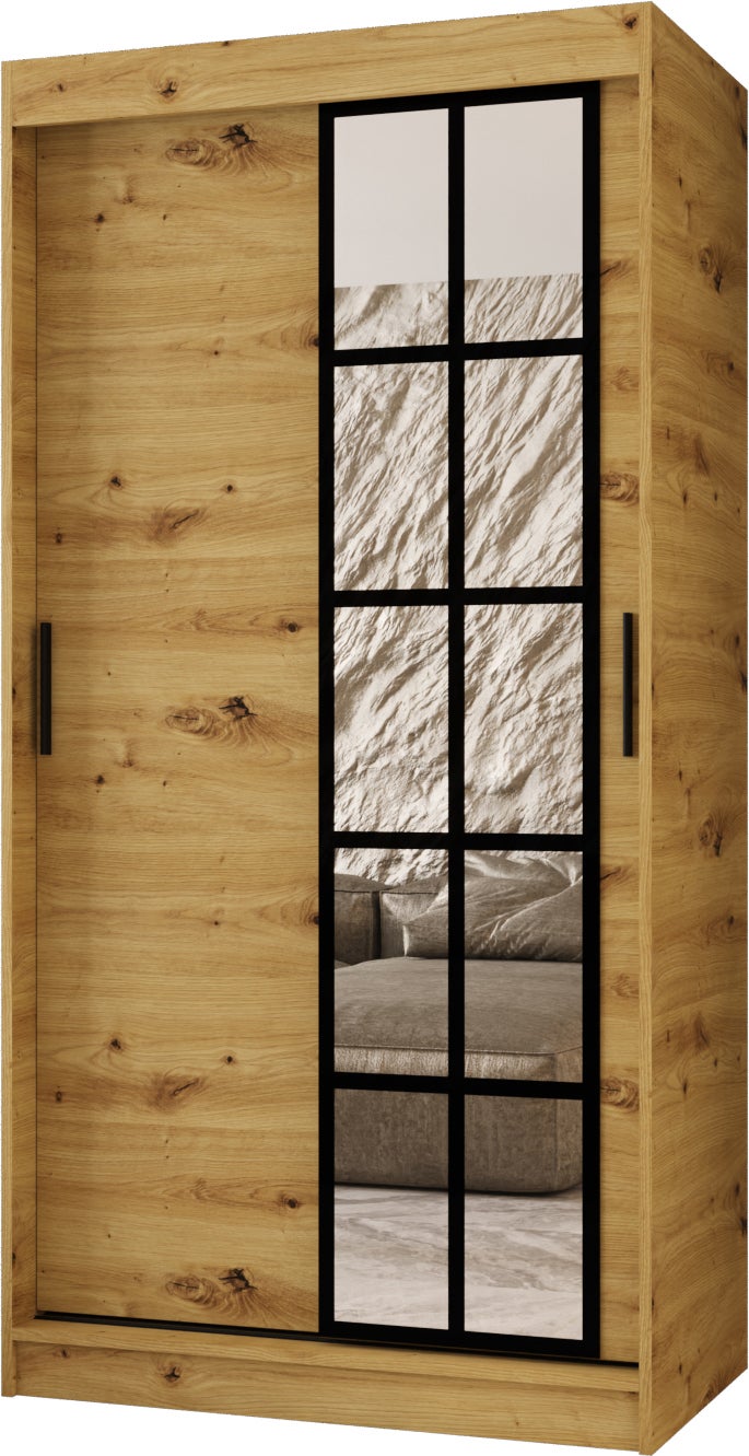 Szafa przesuwna z lustrem ORLANDO 100 x 62 x 200 artisan + u. czarny