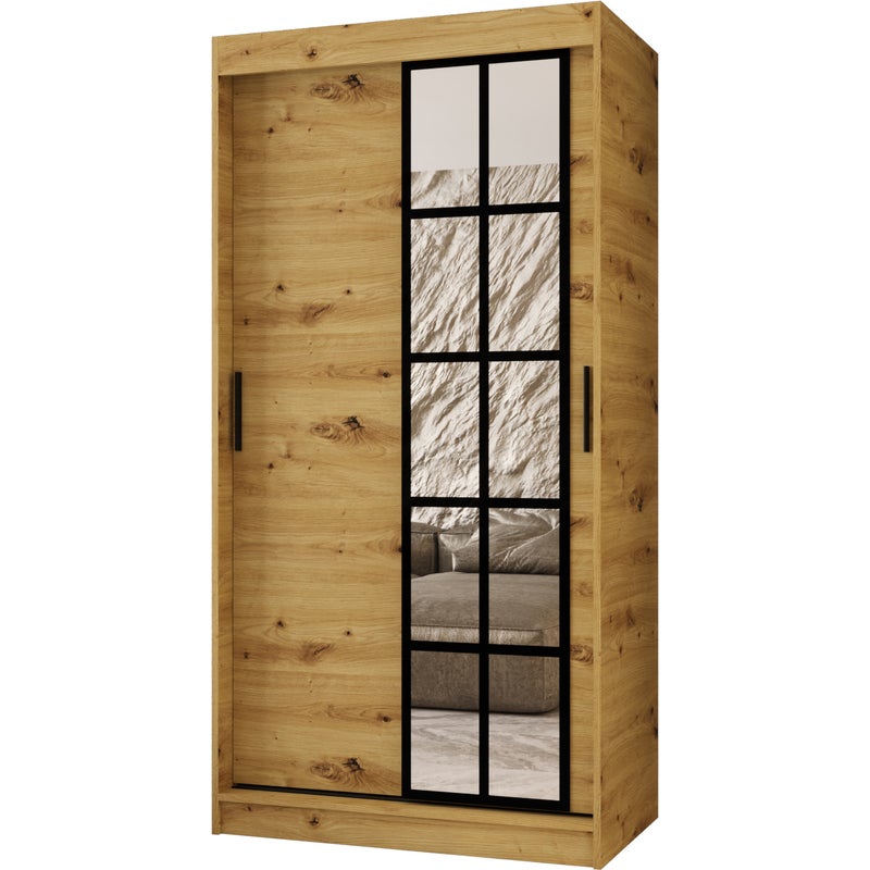 Szafa przesuwna z lustrem ORLANDO 100 x 62 x 200 artisan + u. czarny