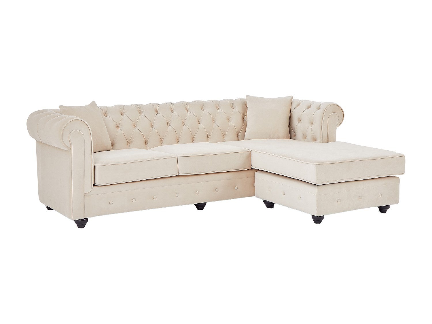 Kanapa narożna chesterfield dwustronna, aksamitna beżowa z odpinanymi siedziskami TOLEDO