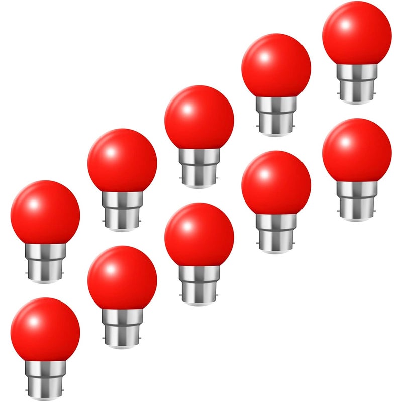 Zestaw 10 żarówek bagnetowych B22 - żarówka LED Feston 2W (odpowiednik 20W), energooszczędna żarówka w kolorze czerwonym, małe żarówki