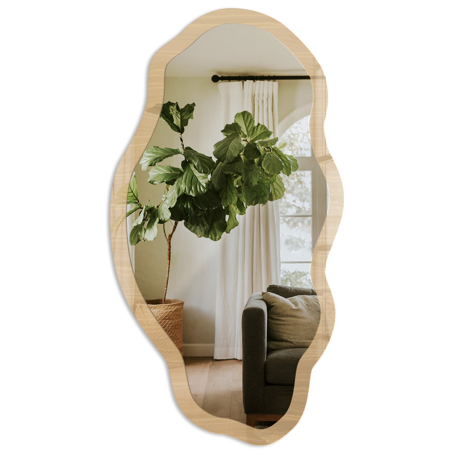 Nowoczesne lustro organiczne z ozdobną szklaną ramą i motywem graficznym - Beżowa tekstura 52x97cm