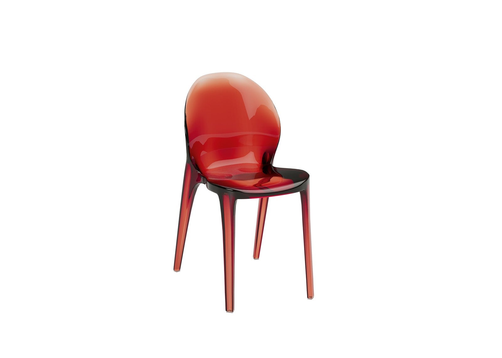 Designerski fotel Ruby z czerwonego monobloku poliwęglanowego – nowoczesny styl, ergonomiczne siedzisko i błyszczące przezroczystości do wnętrz